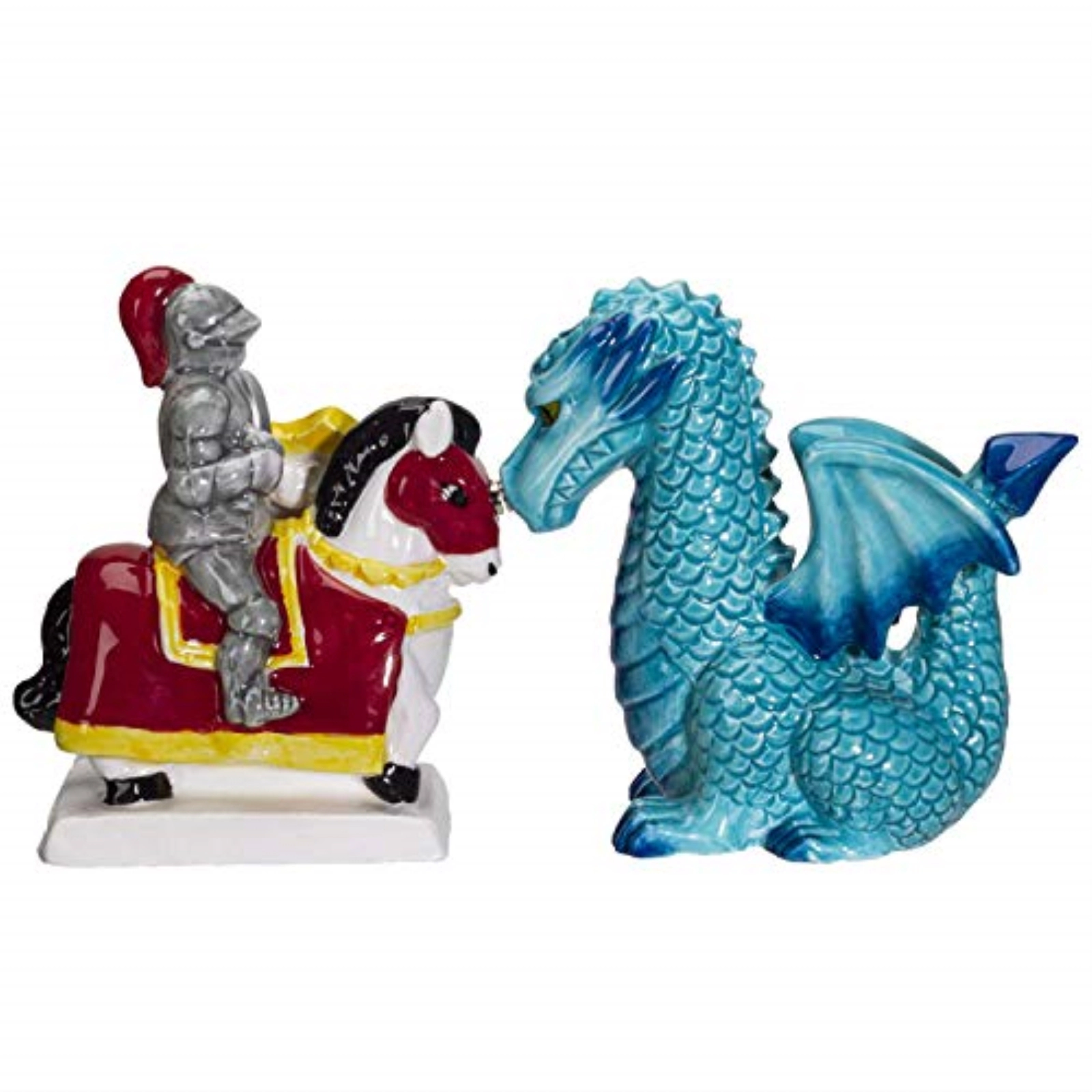 Pacific Giftware Knight on Horse and Dragon Ceramic Salt and Pepper Shakers Set