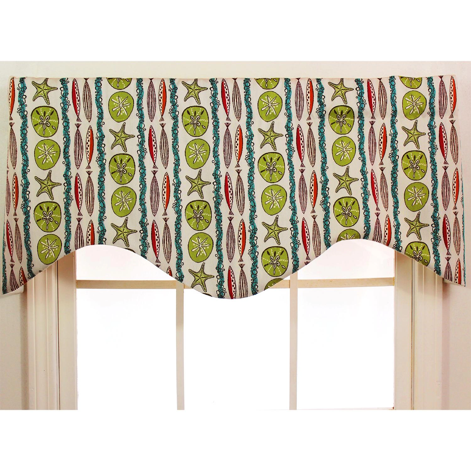 RLF Home Sea Walk Cornice 100% Cotton with Fully Lined 3" Rod Pocket Valnance for Windows 50" x 17" Multi