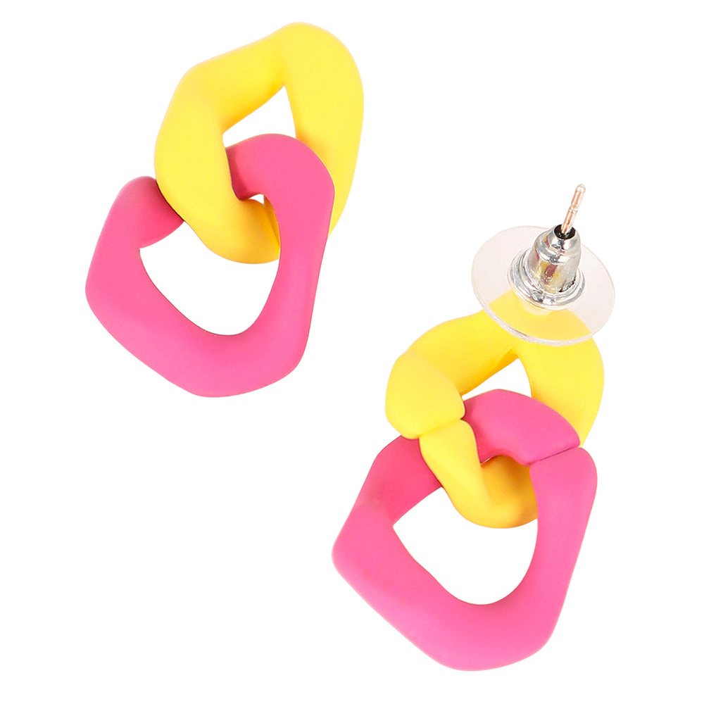 SOHI Women's The Block-Link Drop Earrings - Lemon Yellow & Fushcia Pink