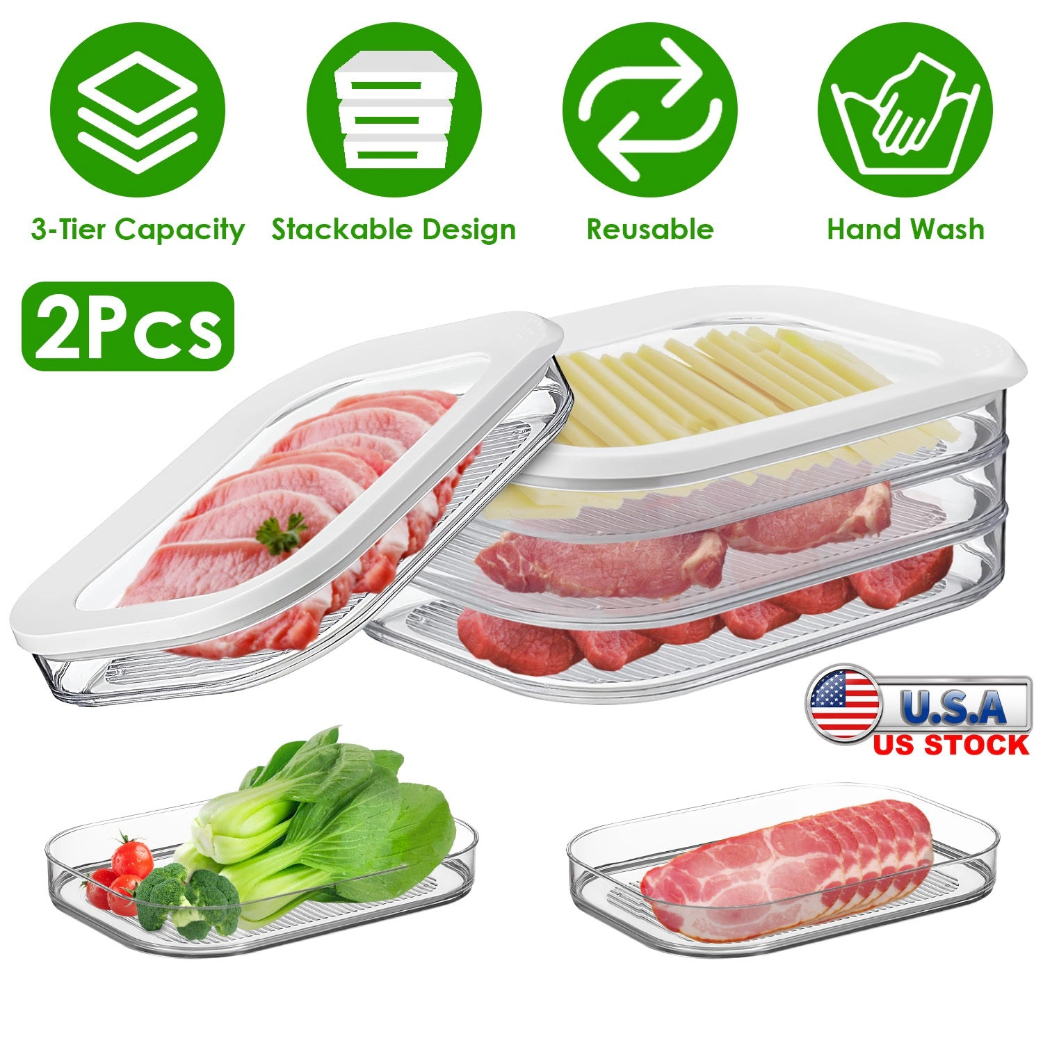 GBruno 2 Pcs Stackable Deli Meat Container With Lid