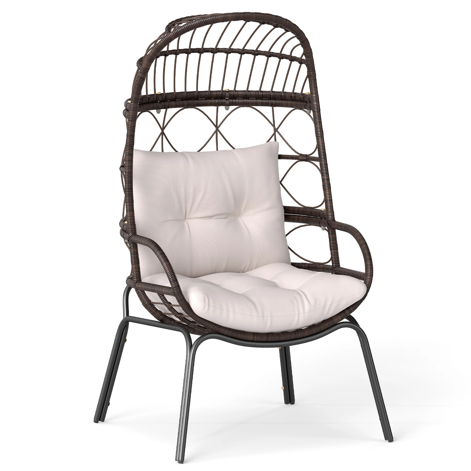 LJG Patio Wicker Egg Chair Outdoor Rattan Lounge Basket with Seat and Back Cushions