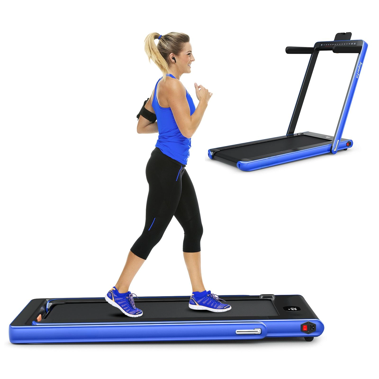 SUGIFT 2-in-1 Electric Motorized Folding ABS Treadmill with Dual Display 265-lb Capacity Health and Fitness Blue
