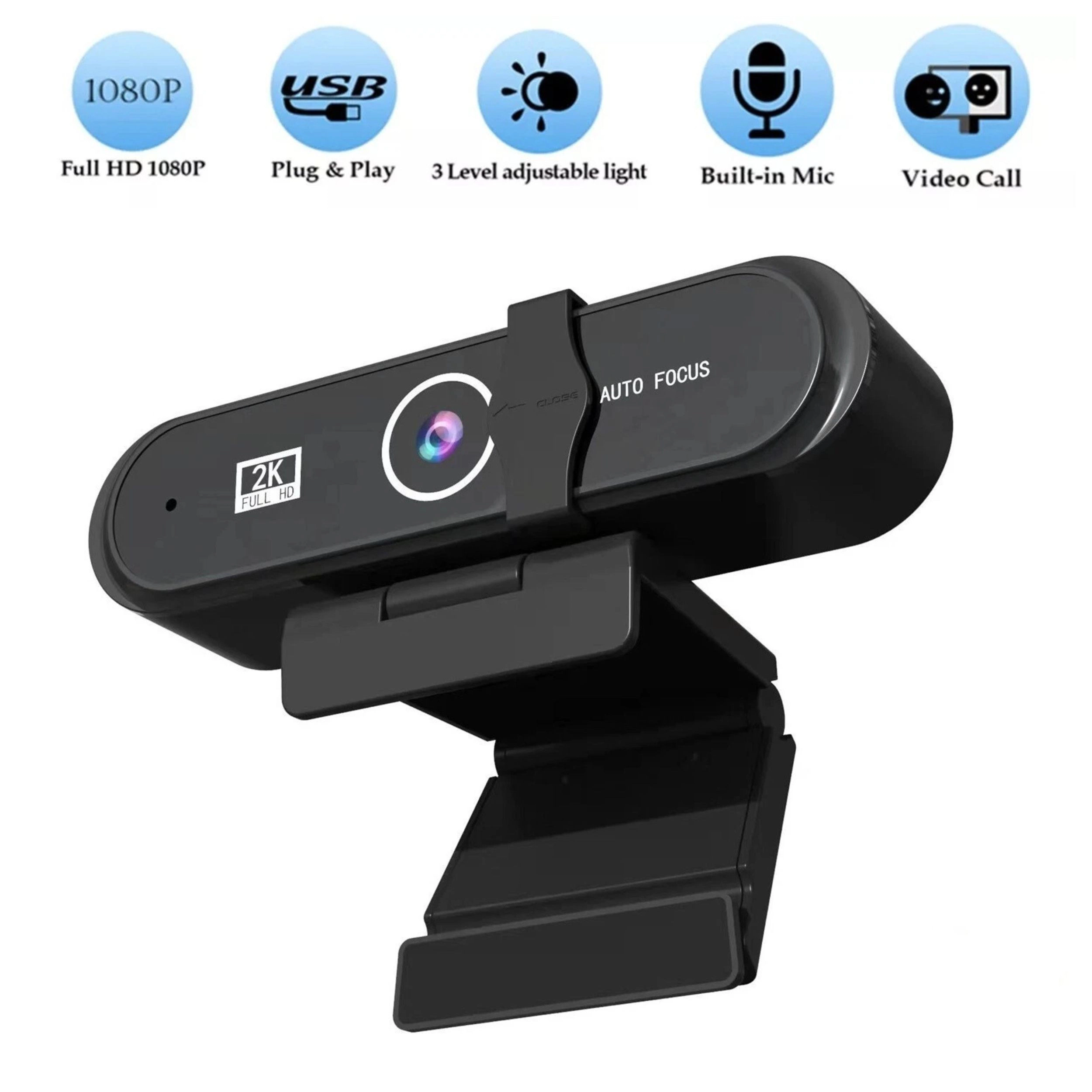 Home Collection 2K HD USB Webcam with Ring Light, Autofocus & Microphone