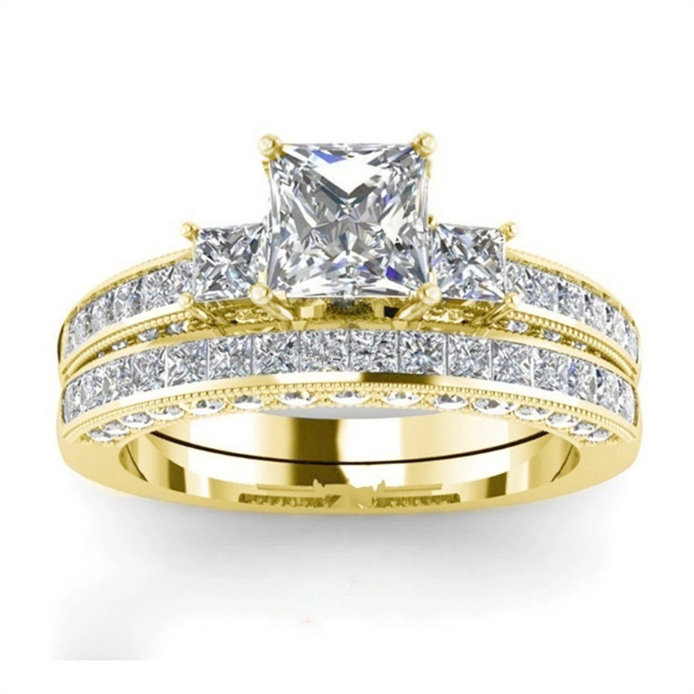 Princess Cut Cubic Zirconia 2‑Piece Bridal Ring Set Stackable Engagement Wedding Bands for Women