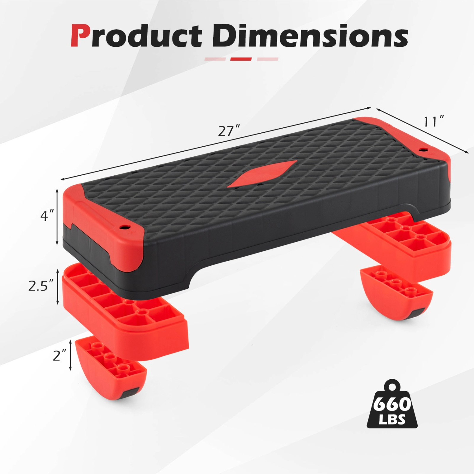 SUGIFT Red Aerobic Step Platform with 2 Risers and 2 Balance Trainers 27-in W 11-in D 4-in H 660-lb Step Capacity