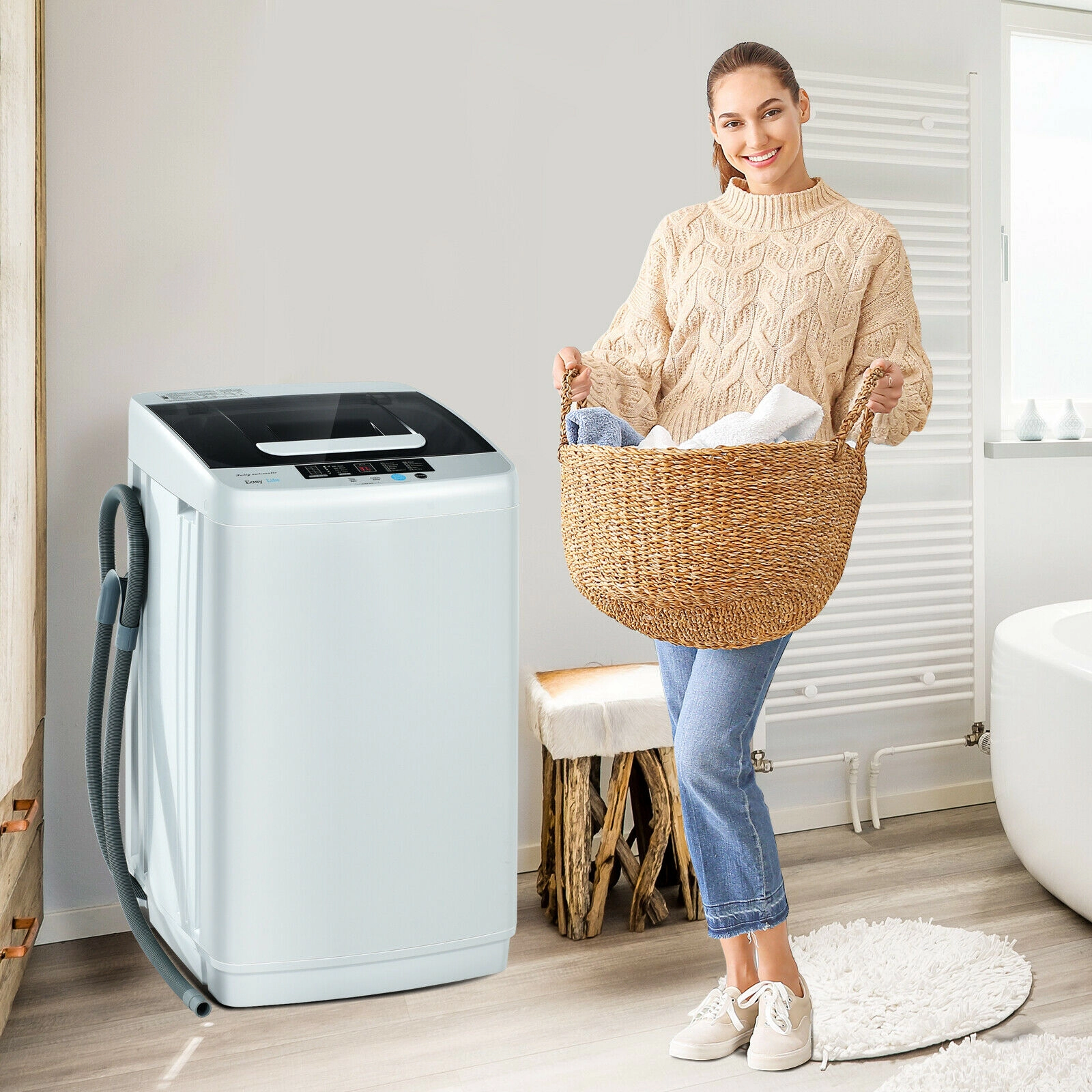 SUGIFT Gray 8.8-lb Full Automatic Portable Washing Machine with Drain Pump 18-in W 18.5-in D 31-in H