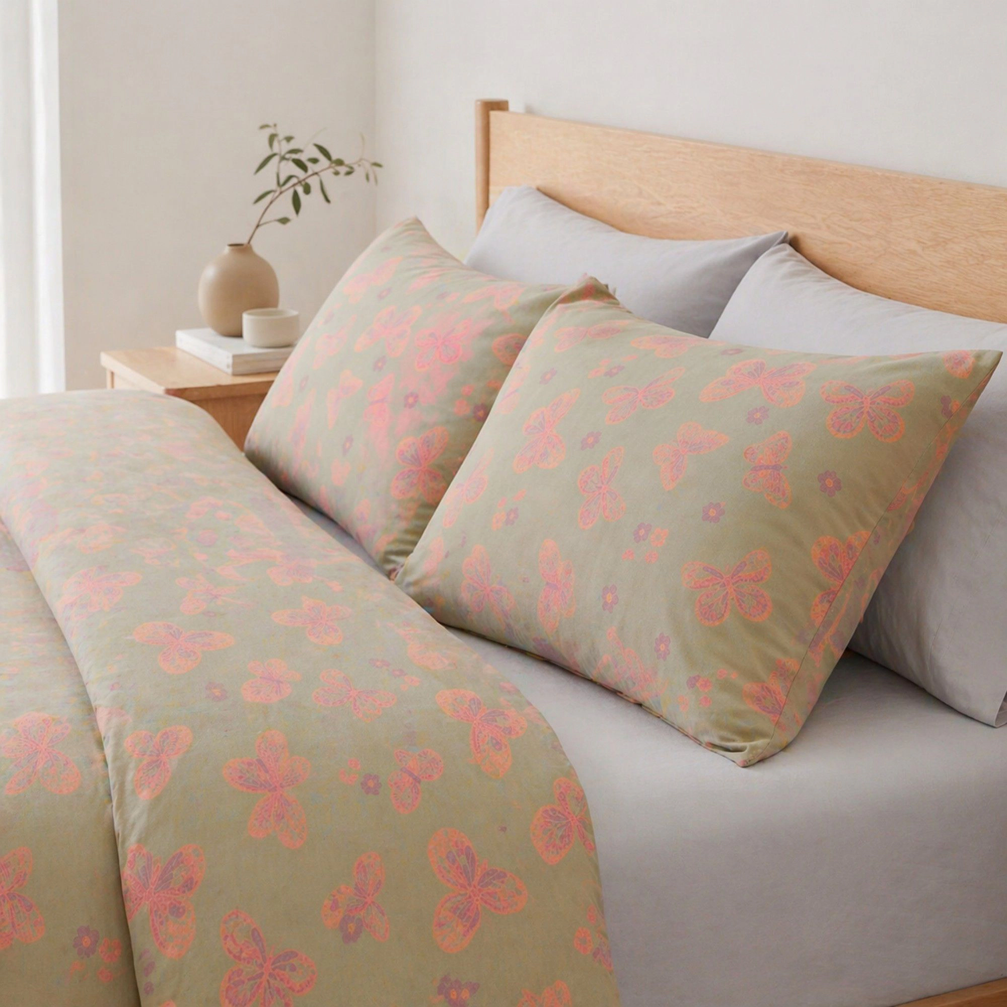 Alilang Unisex 4-Piece Cotton Bedding Set with Butterfly Print Duvet Cover and Pillowcases