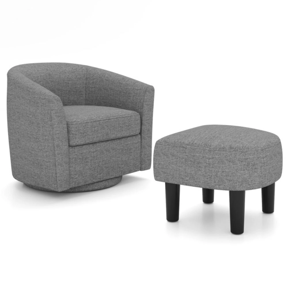 Hivvago Modern Club Swivel Accent Chair with Ottoman Footrest Curved Backrest-Grey