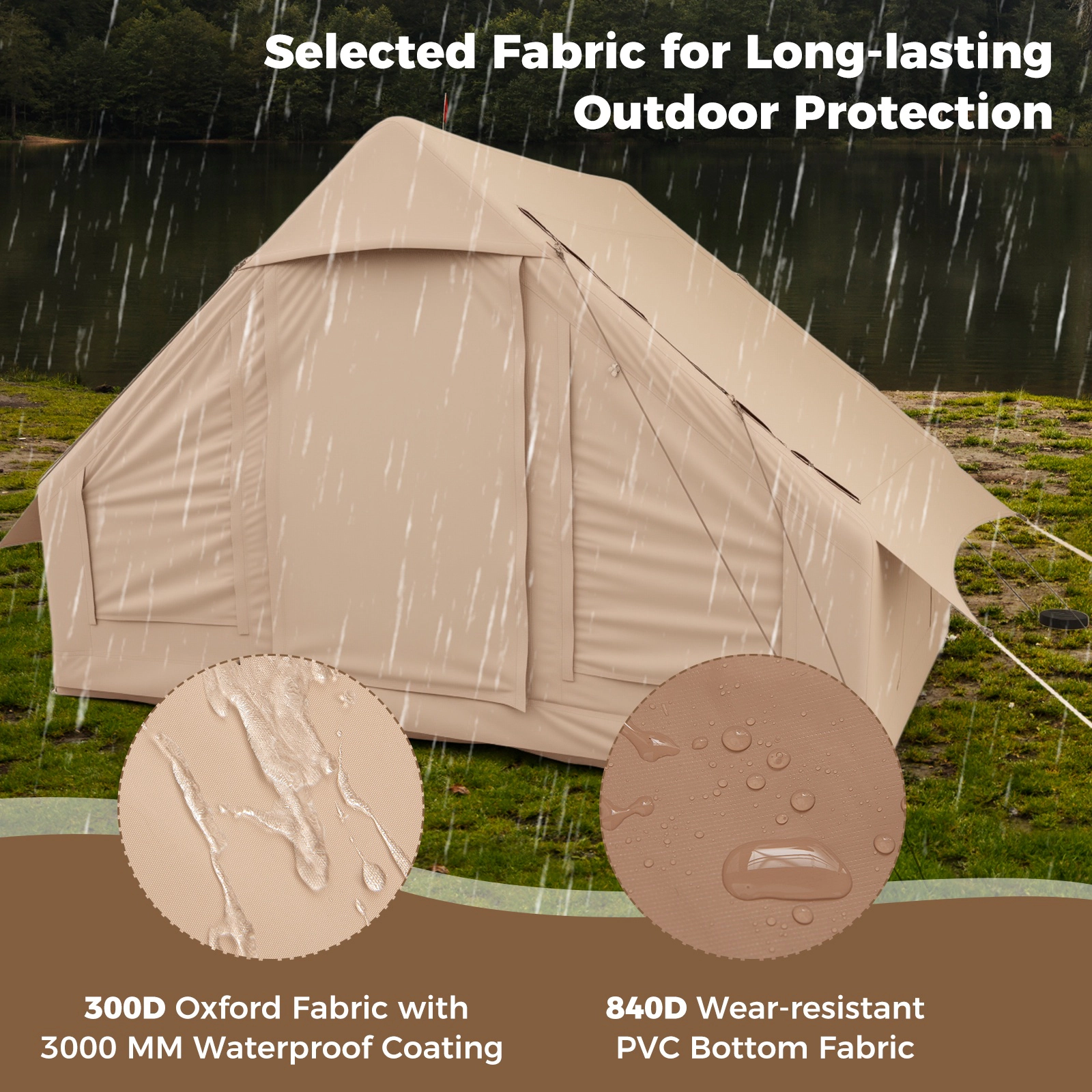 SUGIFT 4-6 Person Beige Inflatable Camping Tent with 4 Mesh Windows and 2 Doors 9.8-ft W 6.9-ft D 6.5-ft H