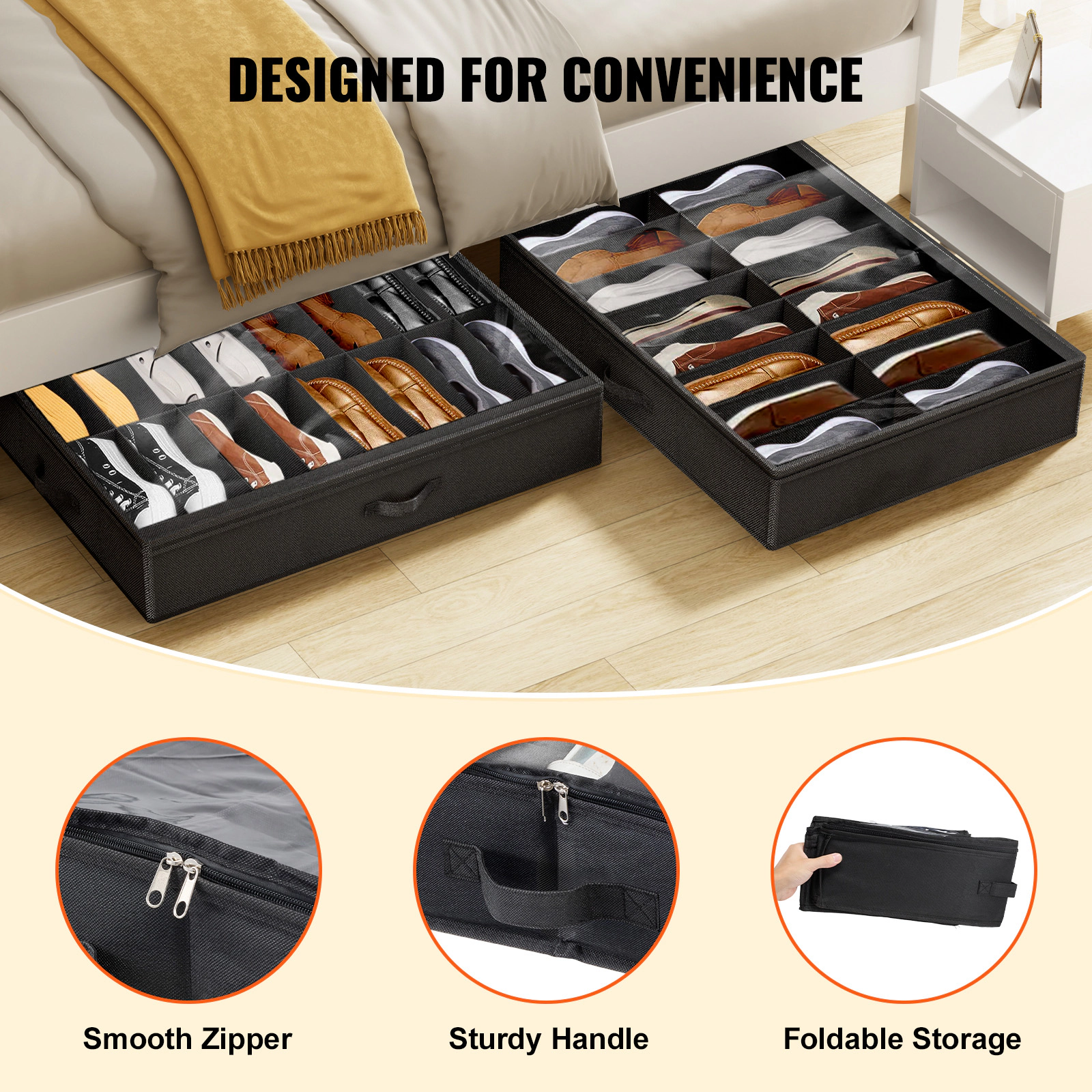 HONGGE Under Bed Shoe Storage Organizer with Clear Window and Reinforced Handles