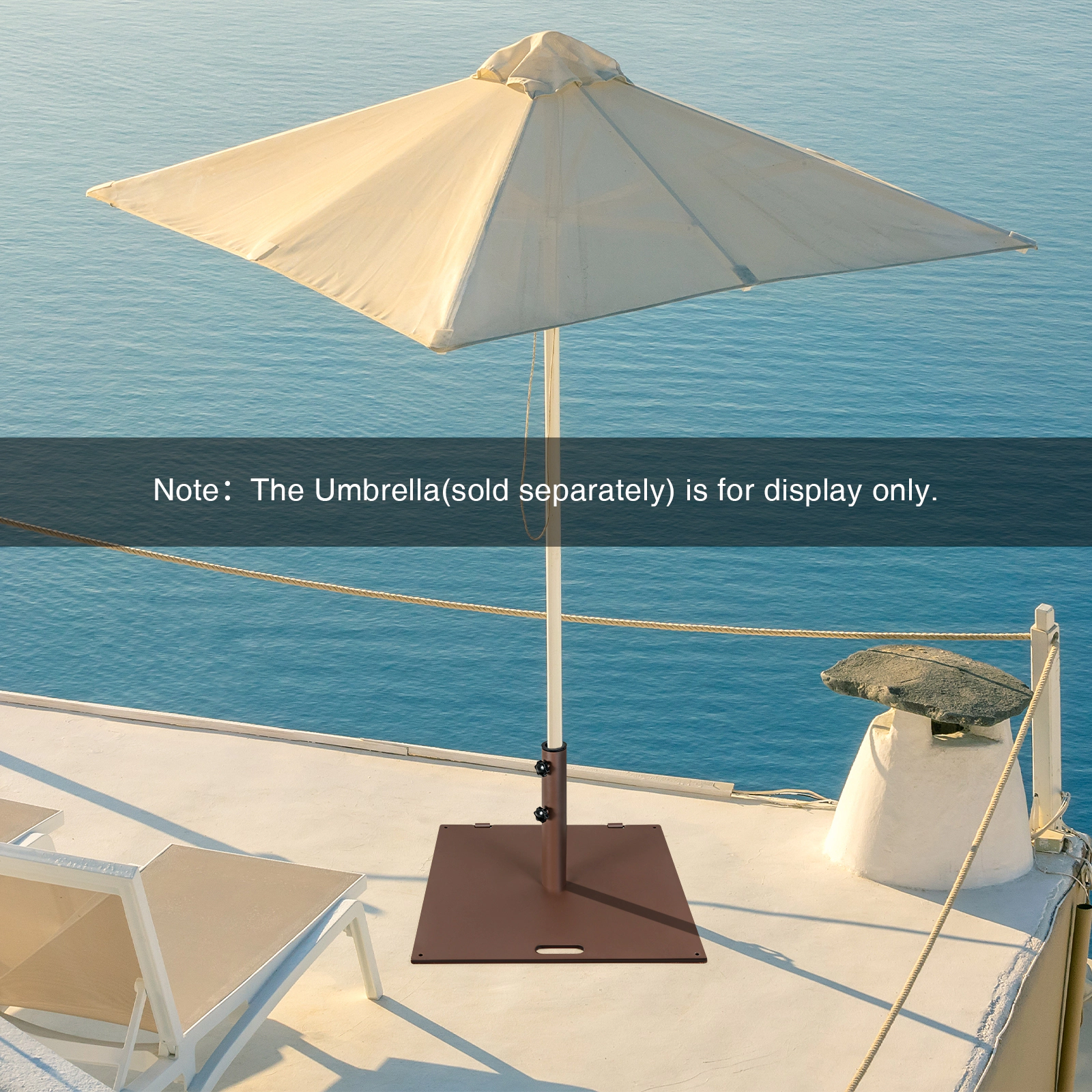SUGIFT 50-lb Weighted Square Patio Umbrella Base with Wheels 24-in Wide Brown