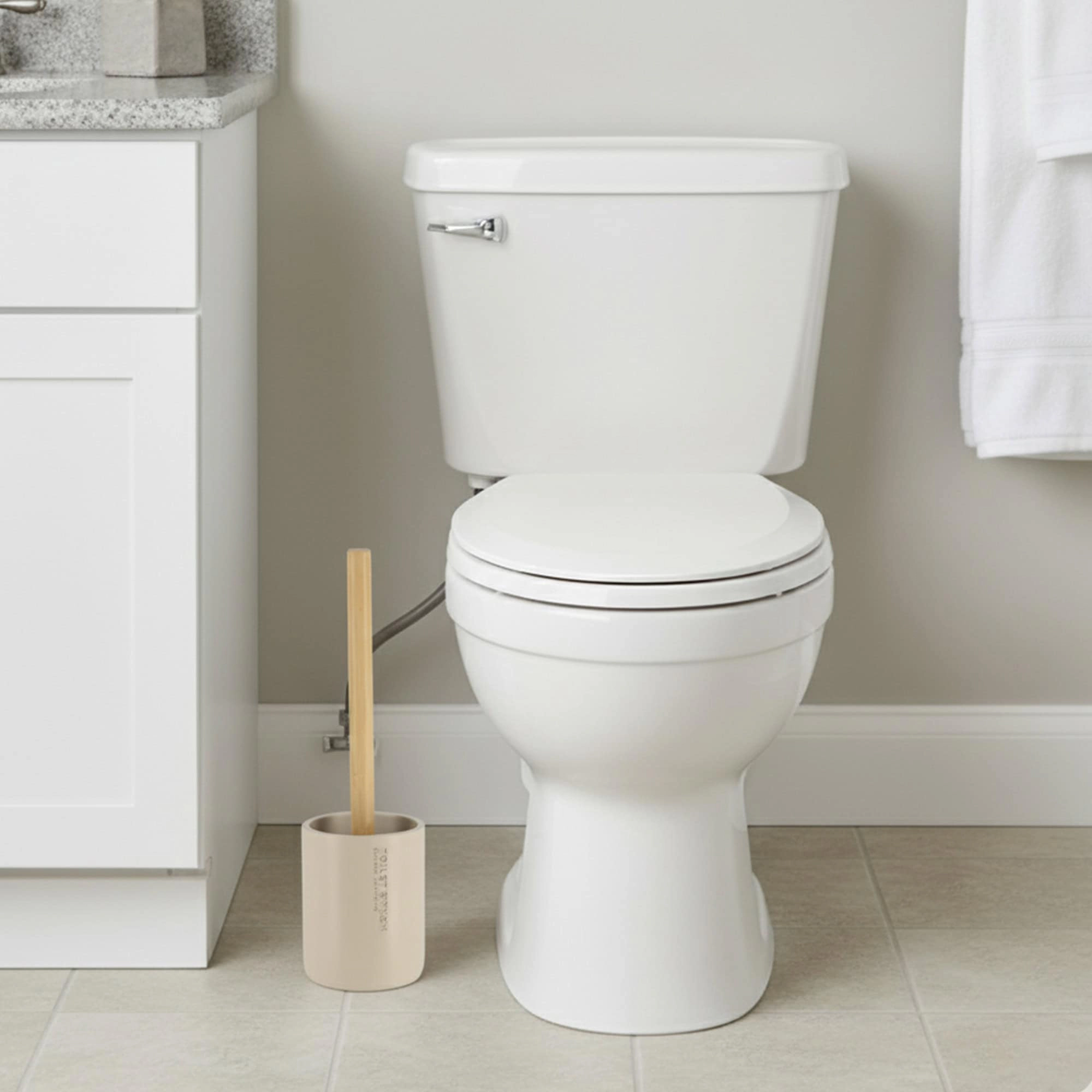 Evideco French Home Goods Willis Toilet Brush Set - Matte Polyresin Cup with Bamboo Handle