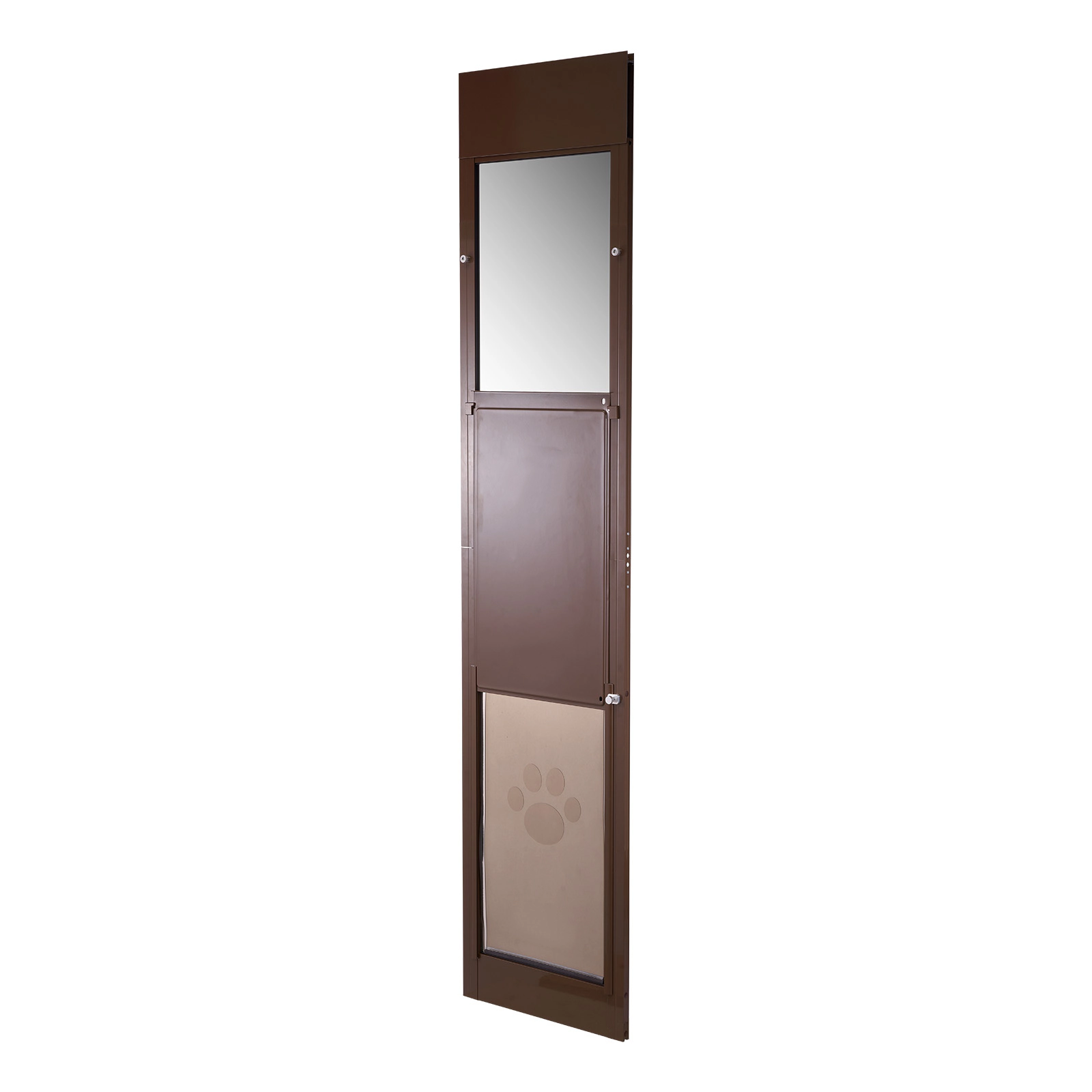 HONGGE Aluminum Frame Sliding Glass Dog Door for Large Pets, Adjustable Height 75 7/8-80 11/16 in with Lock, Brown