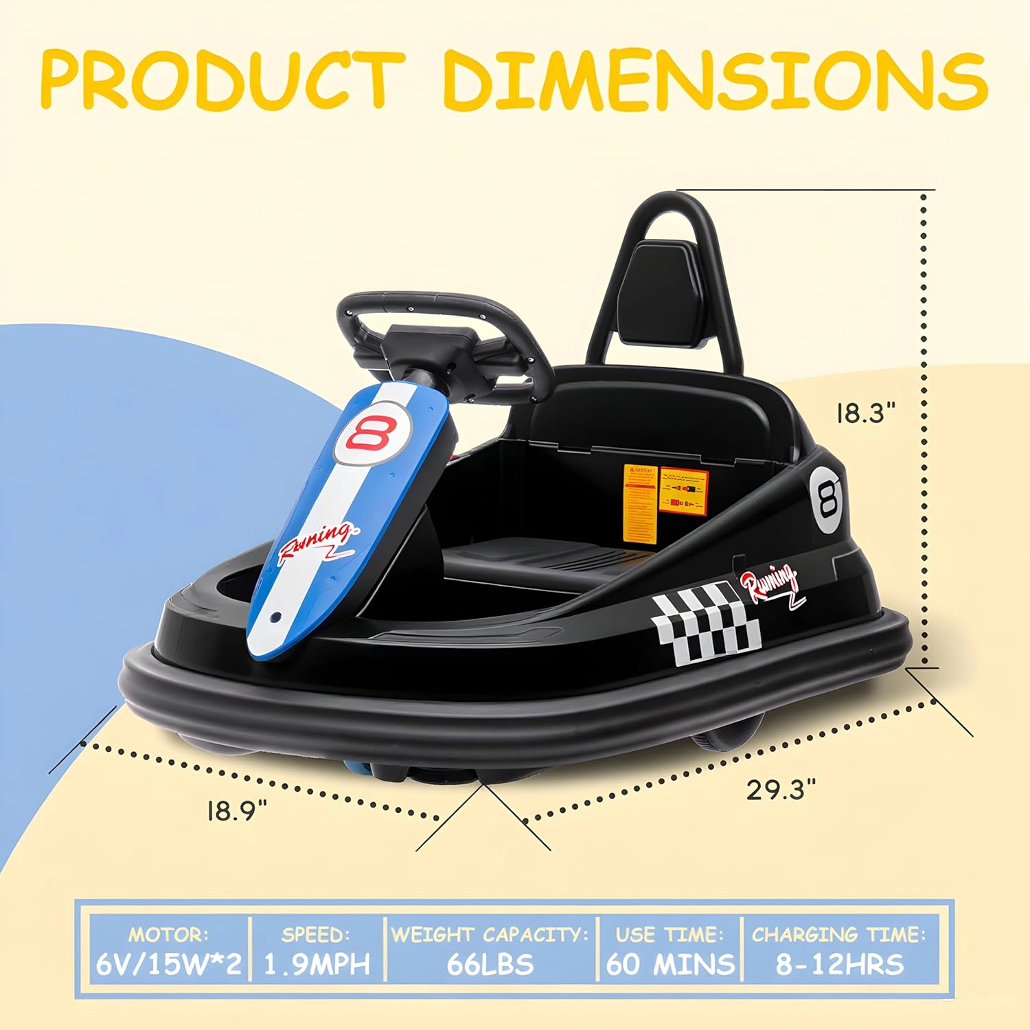 Enjyam 6V Kids Bumper Car for Toddlers, Electric Ride On Toy w/Remote, 360 Degree Spin,8 Speeds,Lights,Music & Horn
