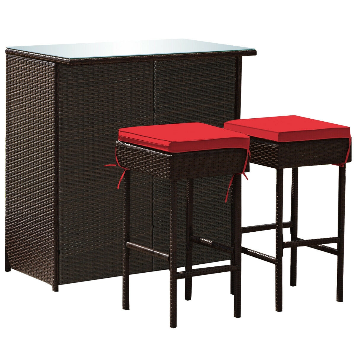 LJG 3PCS Patio Rattan Wicker Bar Table Stools Dining Set
