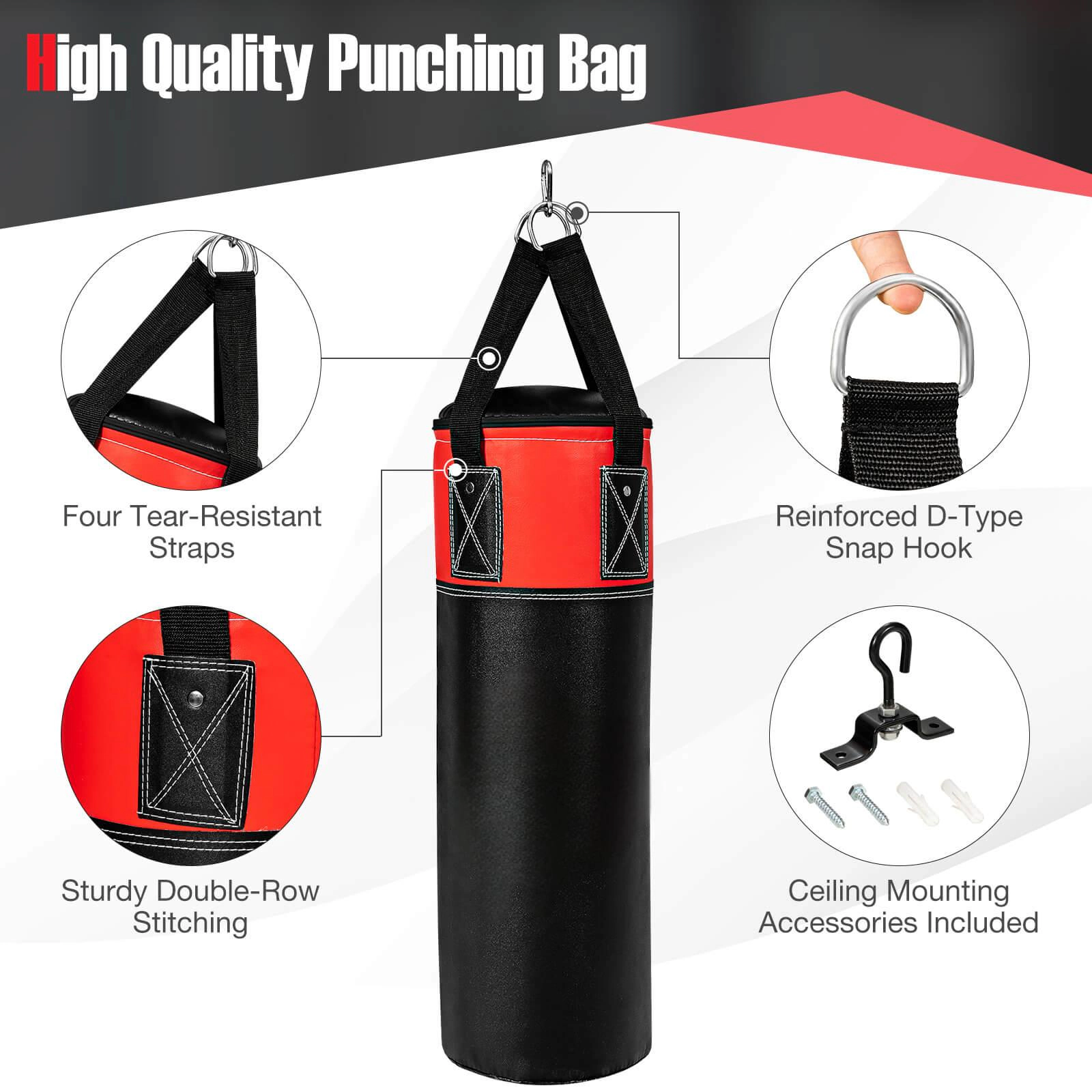 SUGIFT Black 11-lb Kids Hanging Punching Bag with Boxing Gloves and 95-in Hand Wraps 8-in W 8-in D 23.5-in H
