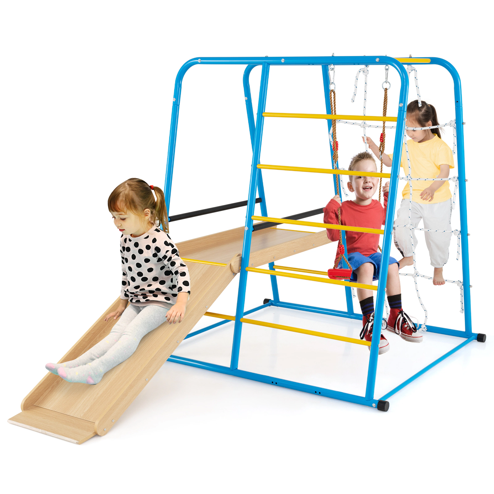 LJG 6-in-1 Indoor Jungle Gym with Slide for Boys and Girls 3+ Years Old