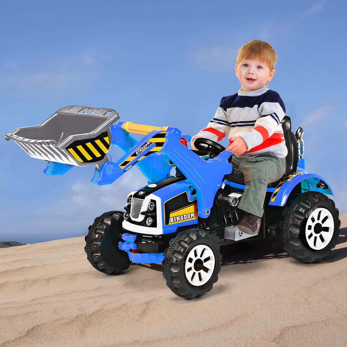 Costway 12V Battery Powered Kids Ride On Excavator Truck w/ Front Loader Digger Yellow