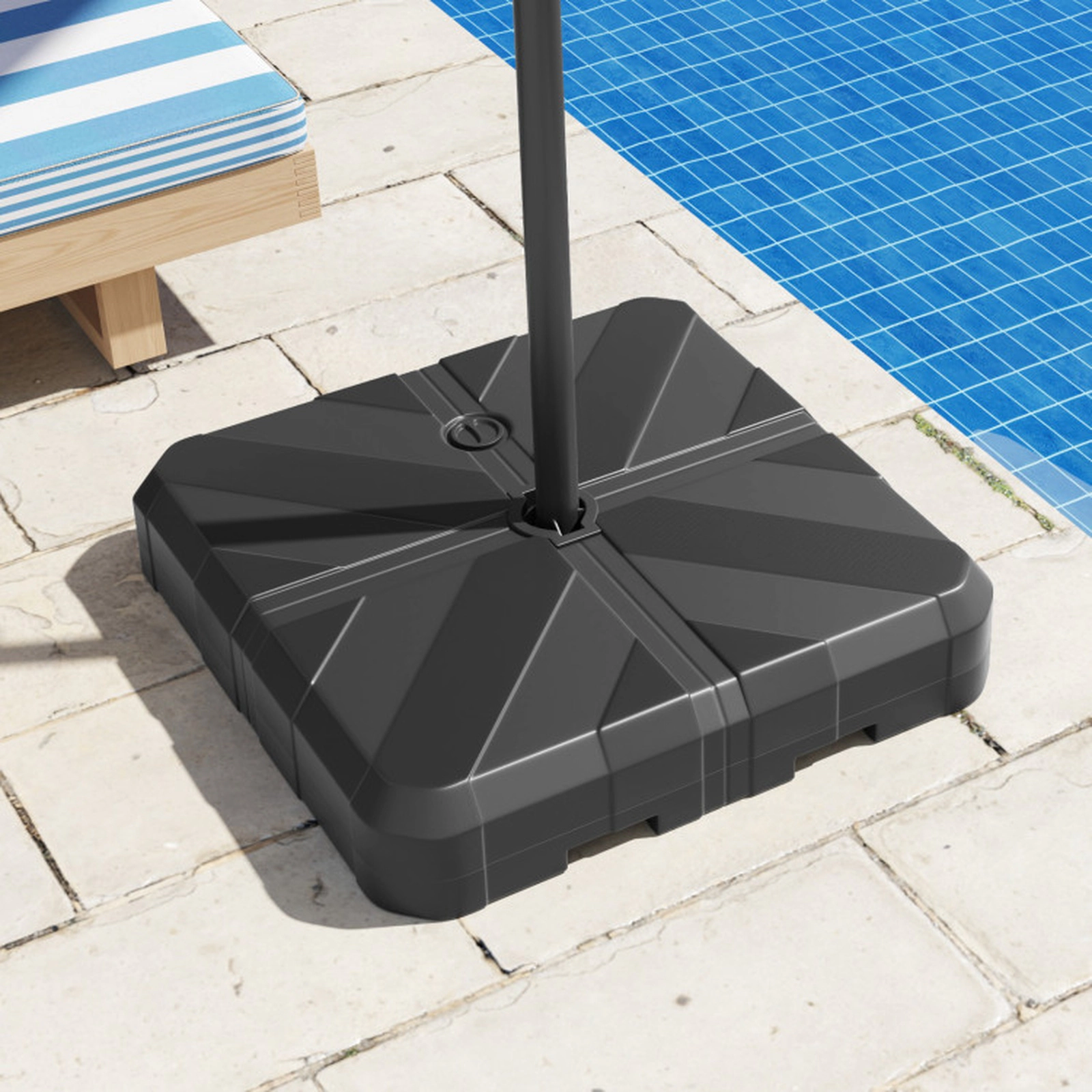 SUGIFT Black Weighted Offset Cantilever Patio Umbrella Base Stand with Cross Bracket and Cut-Out Handles