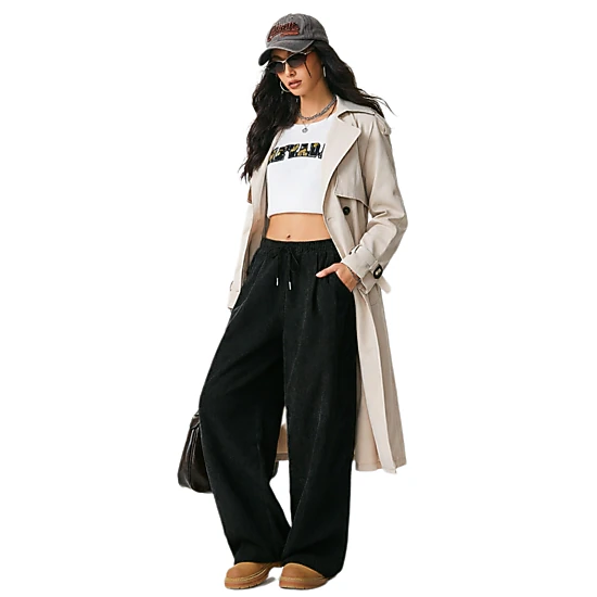 BLUEMING Women's Cord Barrel Pants Elastic Waist Baggy Sweatpants Soft ...