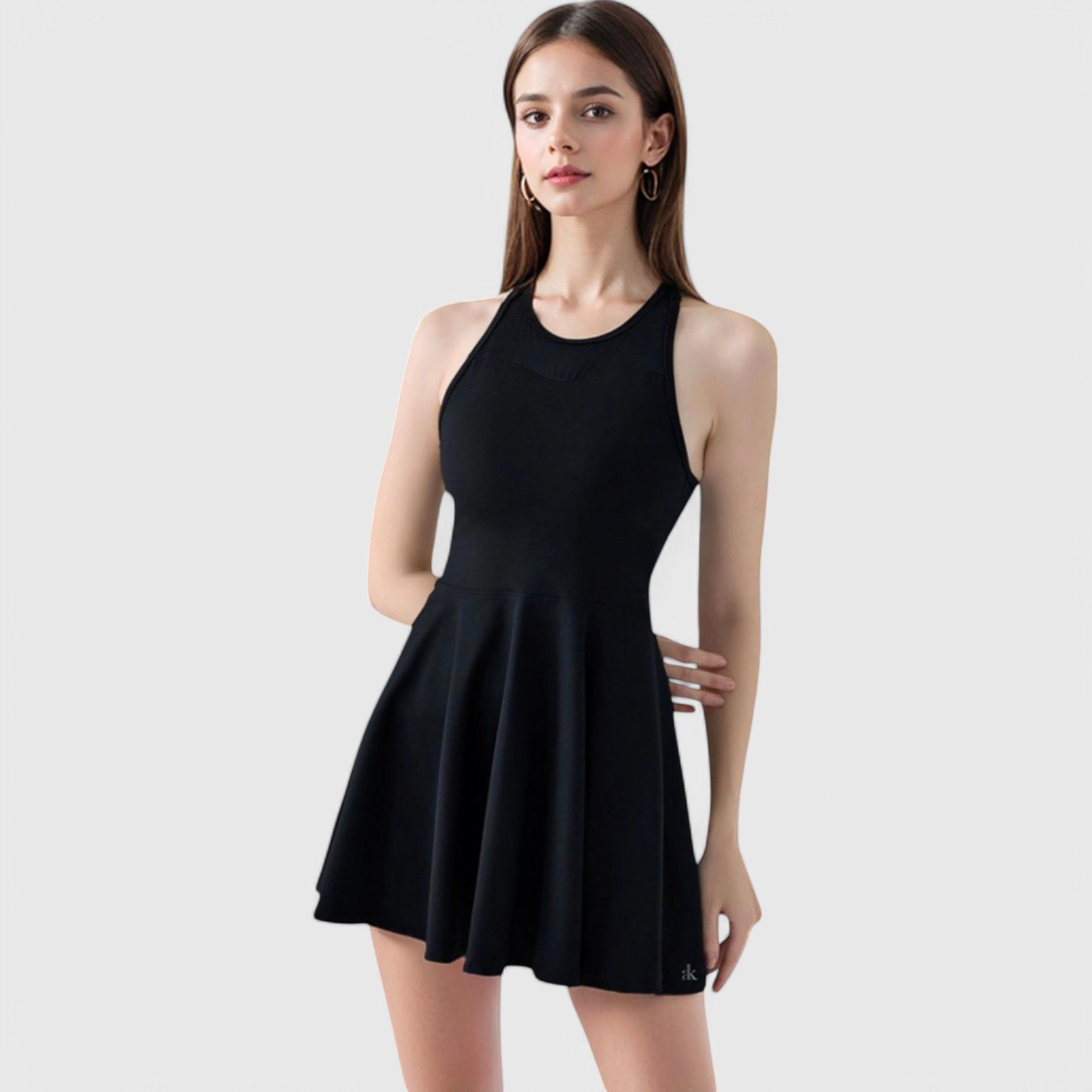 Anna-Kaci Women's Sleeveless Woven Tennis Dress with Fitted Bodice and Flared Skirt Hem