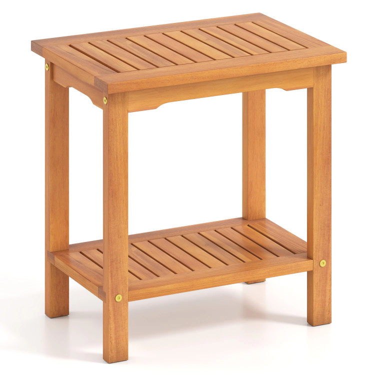 Hivvago 2-Tier Outdoor Acacia Wood Side Table With Slatted Tabletop And Storage Shelf