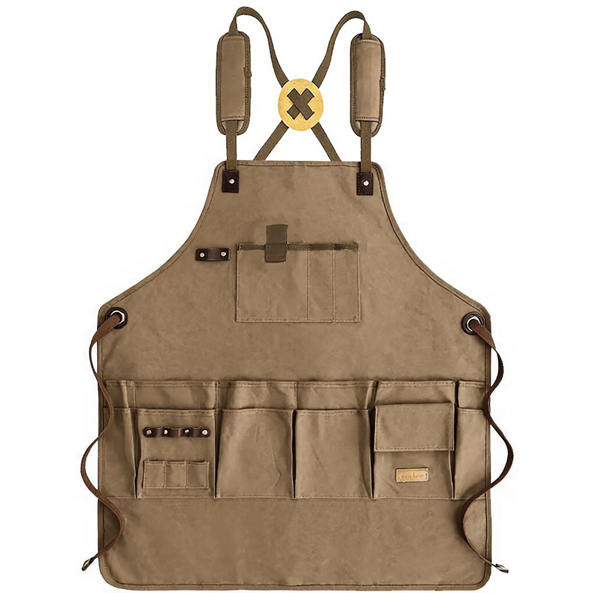 Alilang Unisex Canvas Work Apron with Multiple Tool Pockets Utility Apron for Workshop Kitchen Gardening