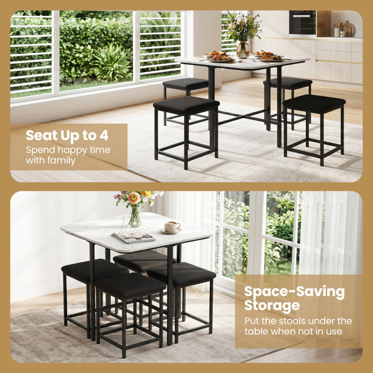 Hivvago Dining Table Set With 4 Upholstered Stools And Metal Frame