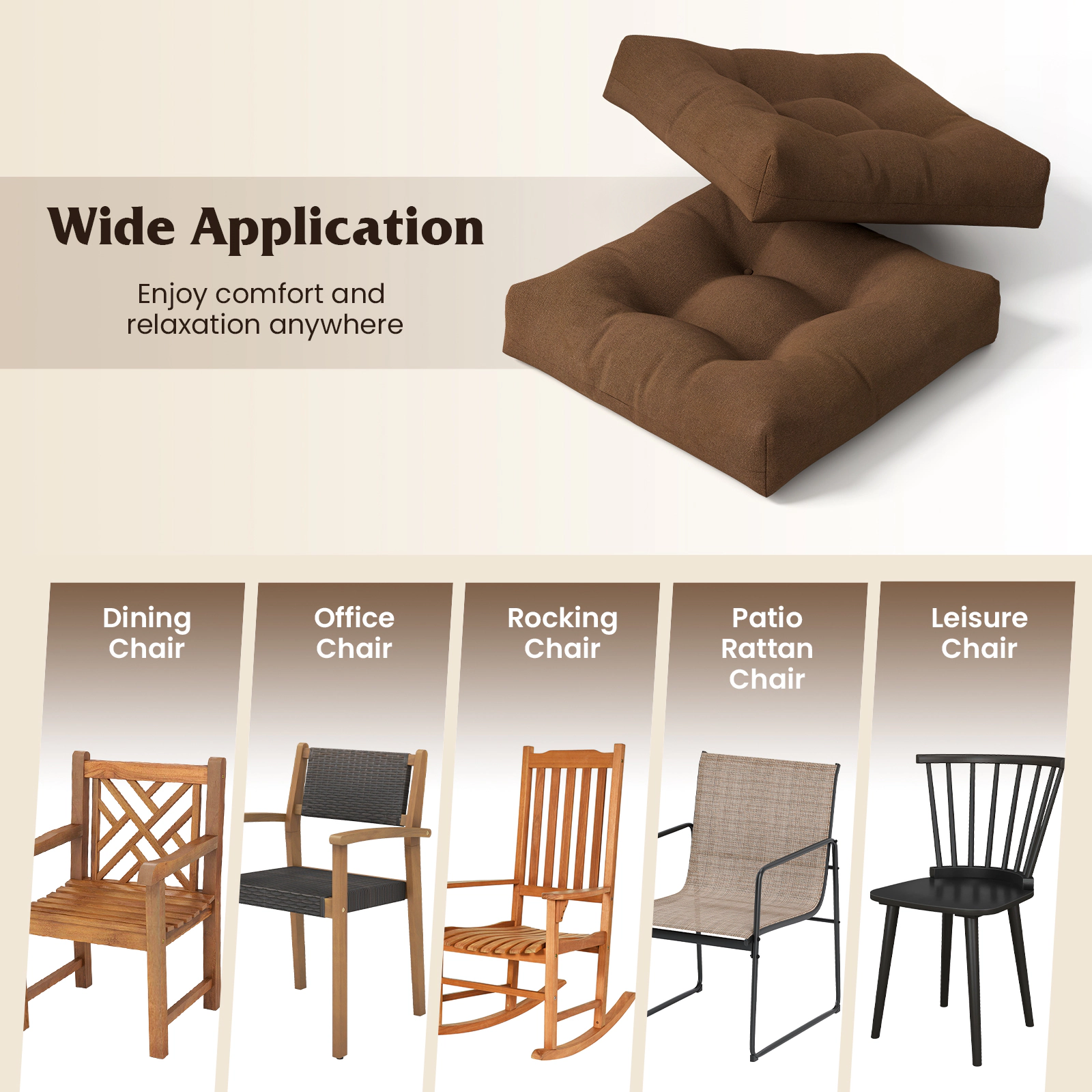 SlickBlue Square Patio Furniture Seat Cushions with Cotton Filling