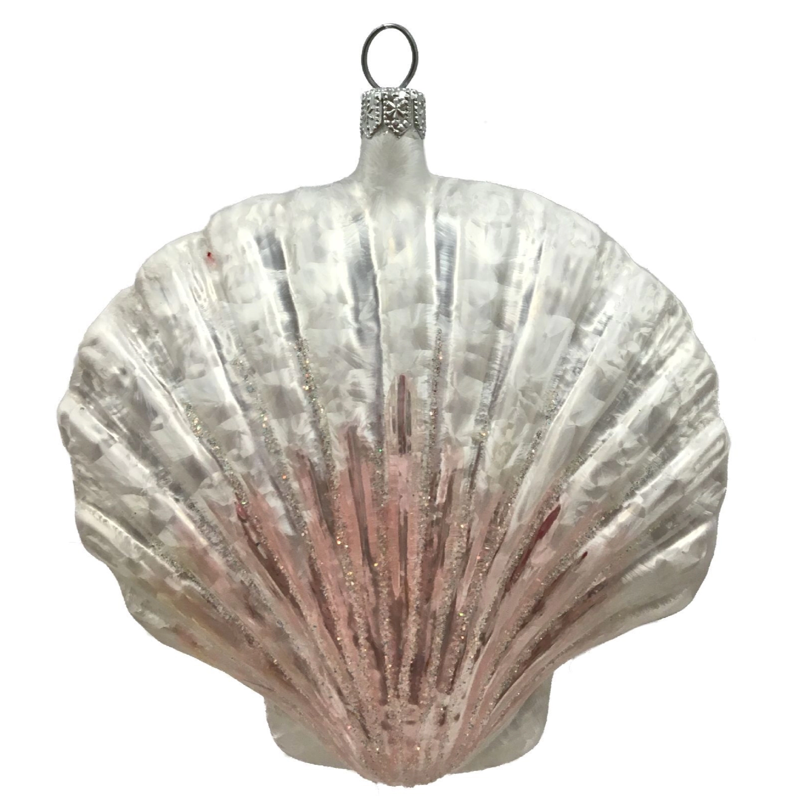 Pinnacle Peak Trading Company Coral Covered Scallop Seashell Polish Glass Christmas Ornament Beach Shell