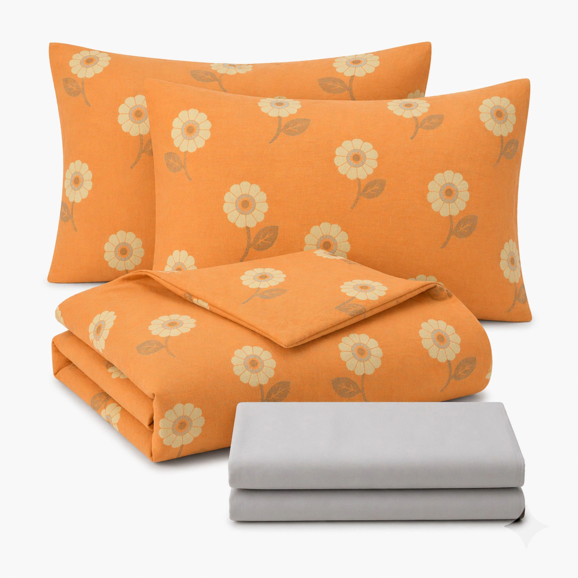 Alilang Unisex 4-Piece Cotton Bedding Set with Floral Print Duvet Cover, Pillowcases, and Flat Sheet for a Bright and Ch