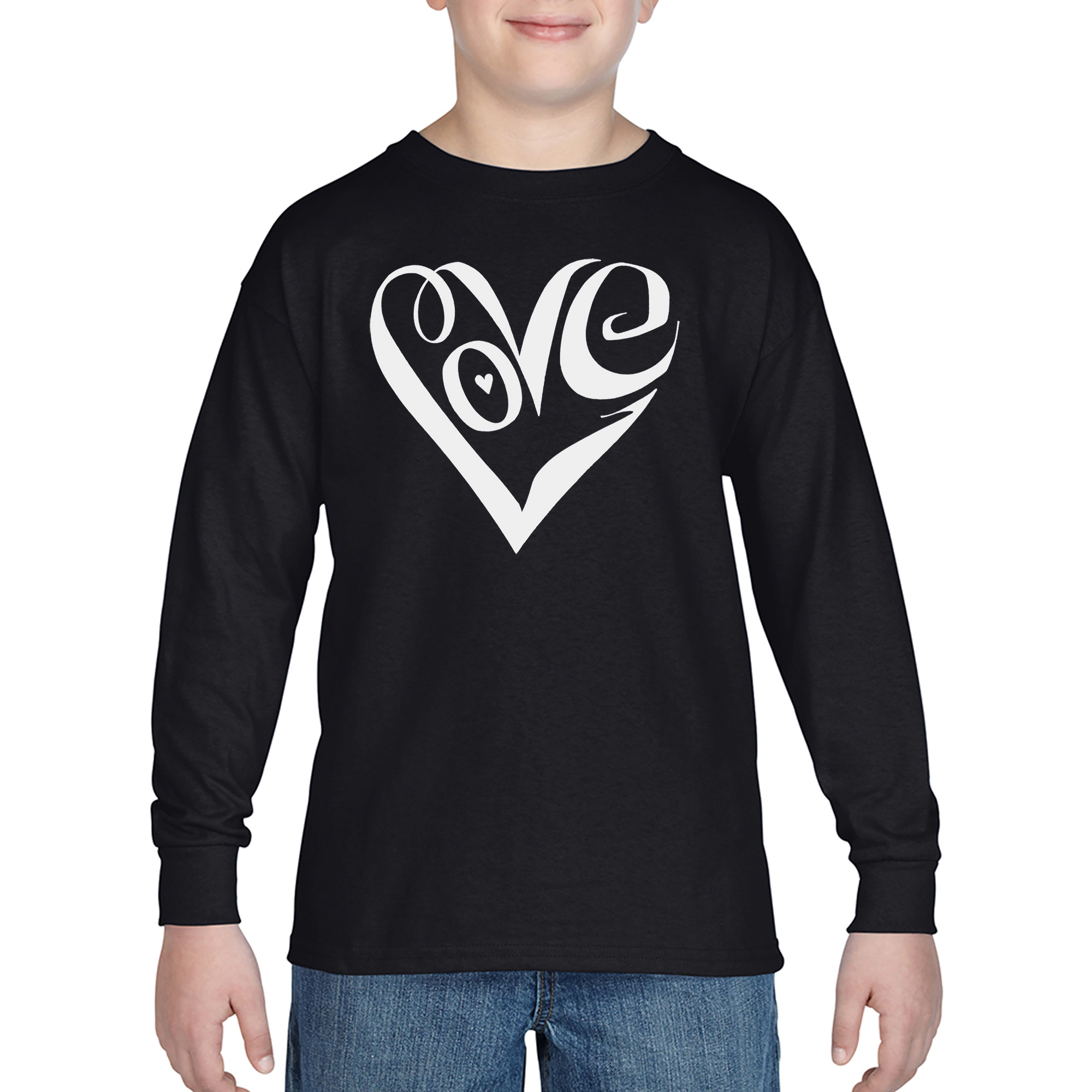 LA Pop Art Boys Long Sleeve T-Shirt -  Script Love Heart