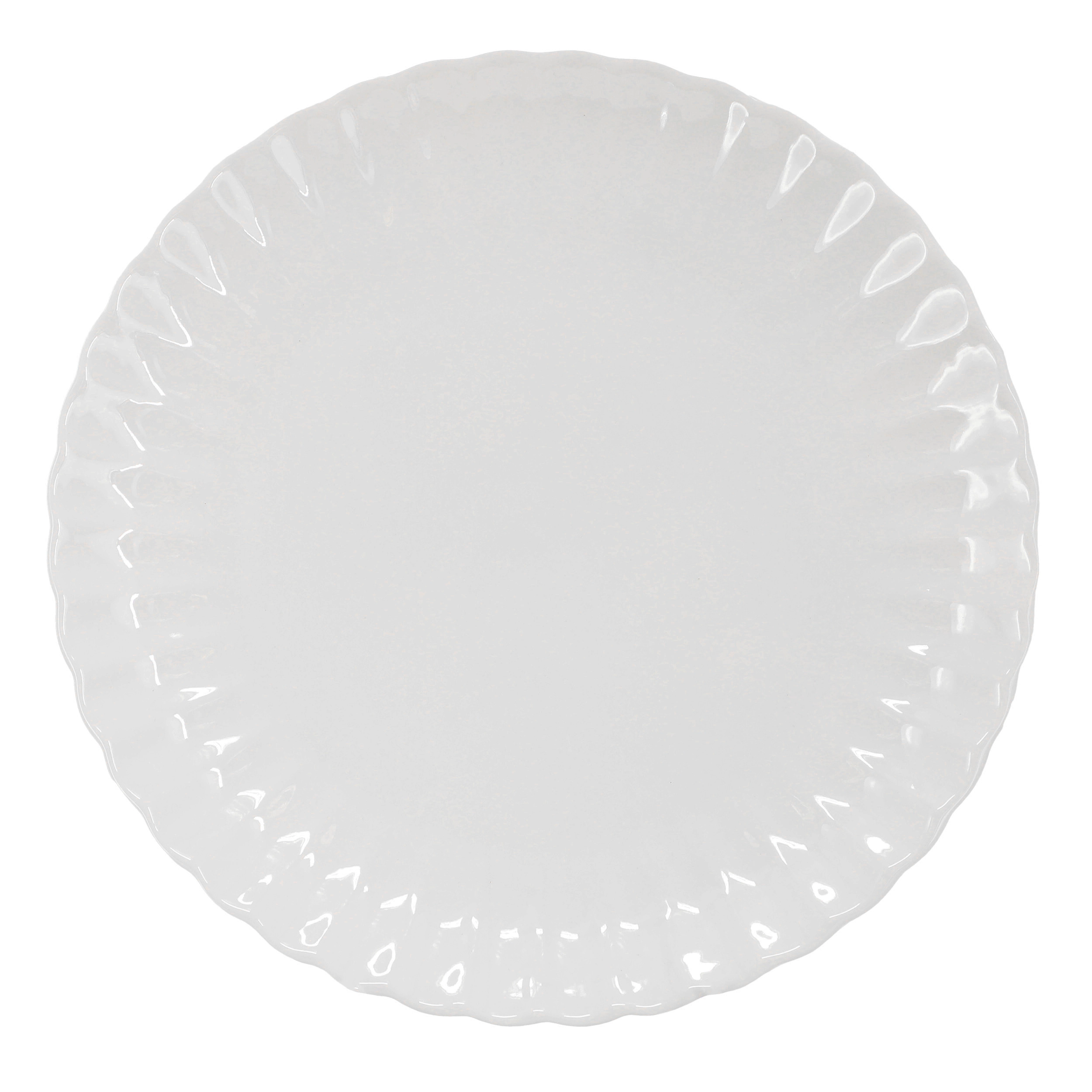 Elama Jane 16 Piece Scalloped Double Bowl Porcelain Dinnerware Set in White