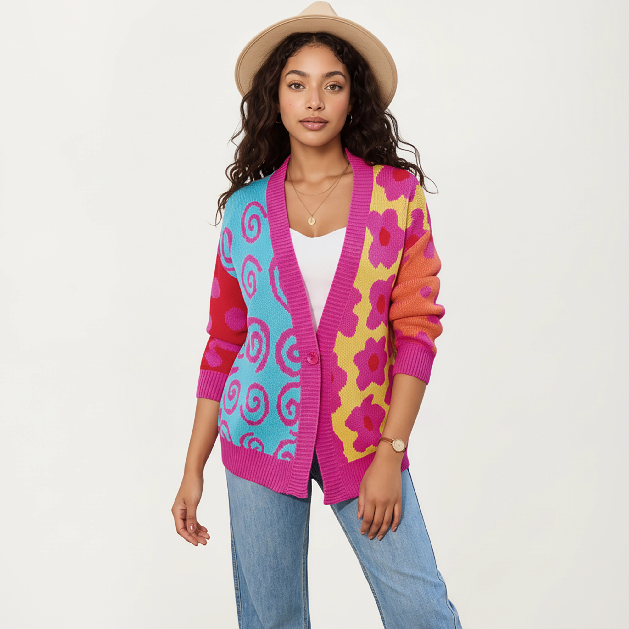 Anna-Kaci Women's Multi Pattern Open Front Cardigan with Long Sleeves, Soft Knit Texture and Relaxed Layering Fit