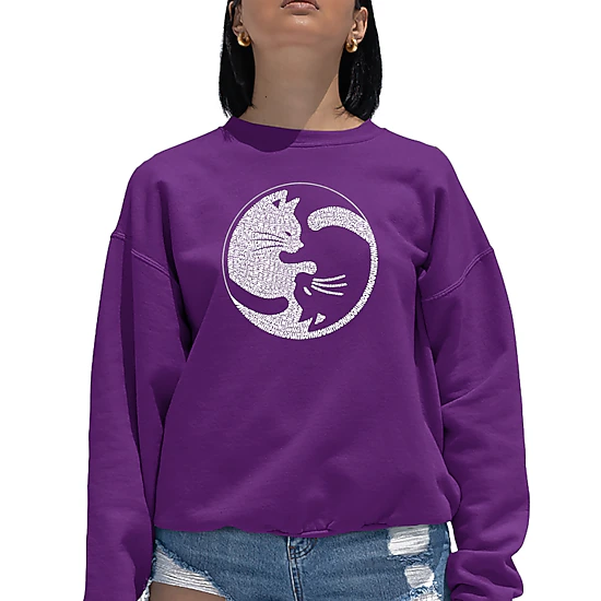 LA Pop Art Yin Yang Cat - Women's Word Art Crewneck Sweatshirt
