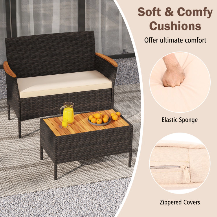 Hivvago 4 Piece Patio Wicker Sofa Set 2 Rattan Chairs And Loveseat With Table