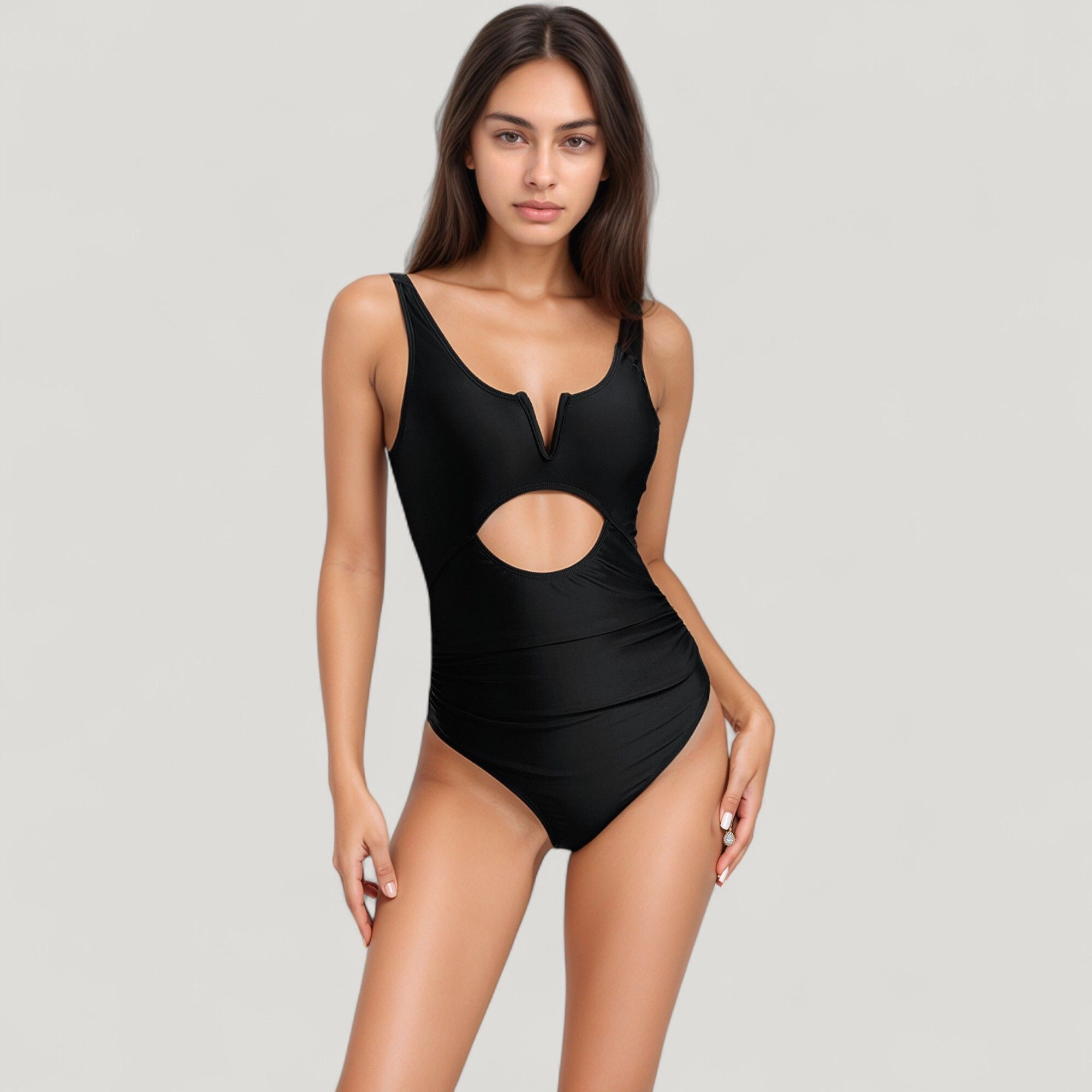 Anna-Kaci Women One-Piece Swimsuit - V-Wire Neckline, Front Cut-Out Waist