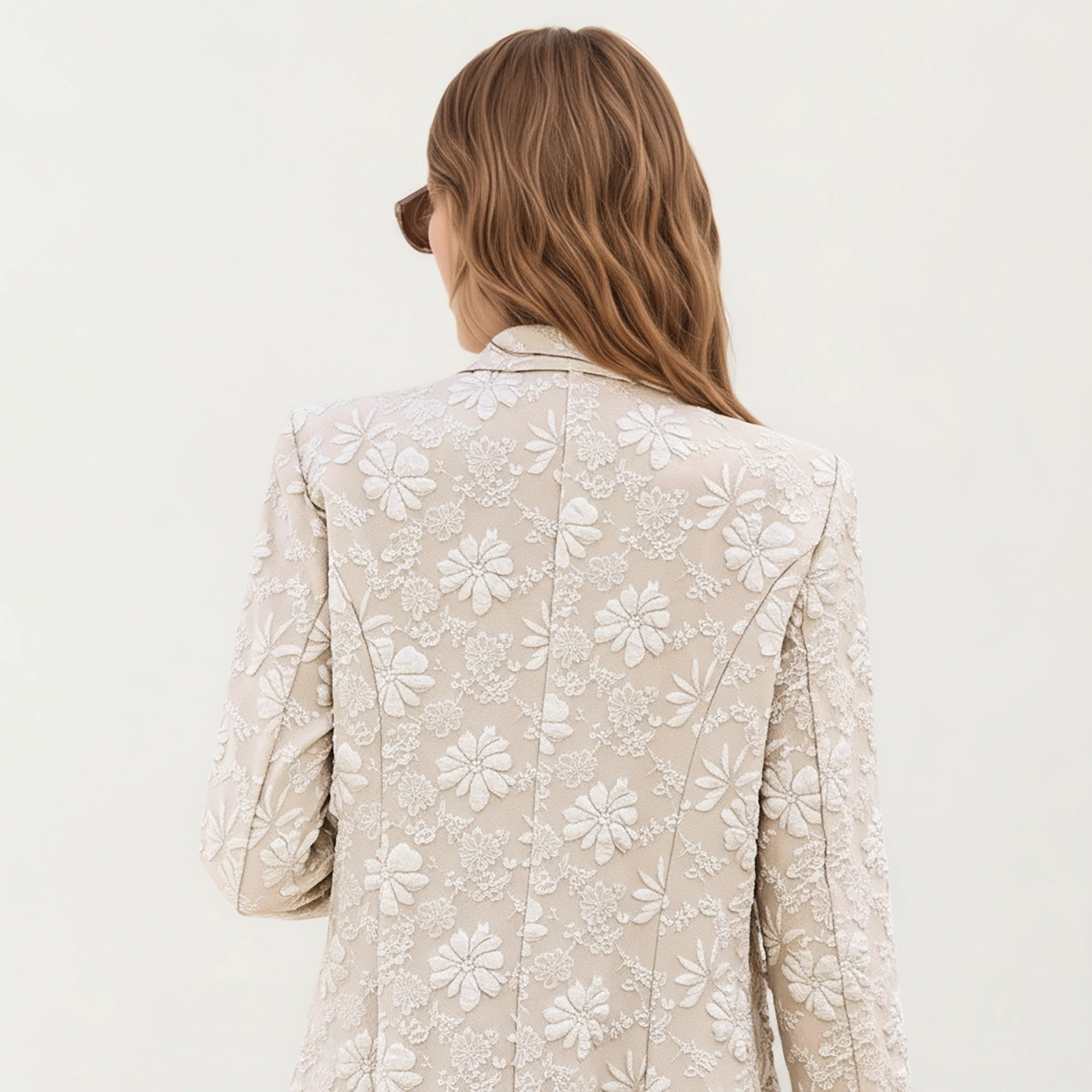 Anna-Kaci Women's Floral Textured Longline Blazer with Notched Lapel and Open Front