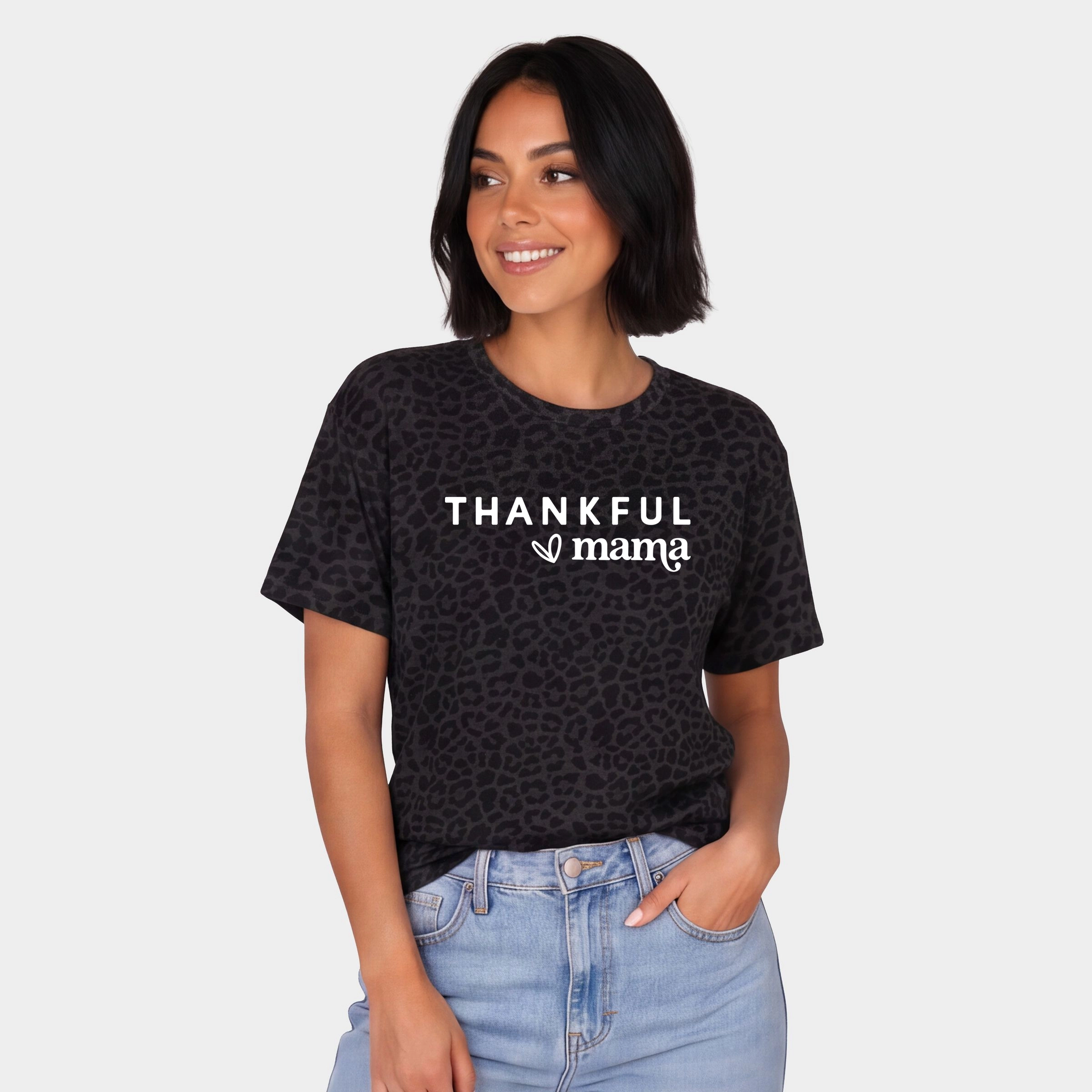 Simply Sage Market - Women's Leopard Print Tee Thankful Mama Bold Heart