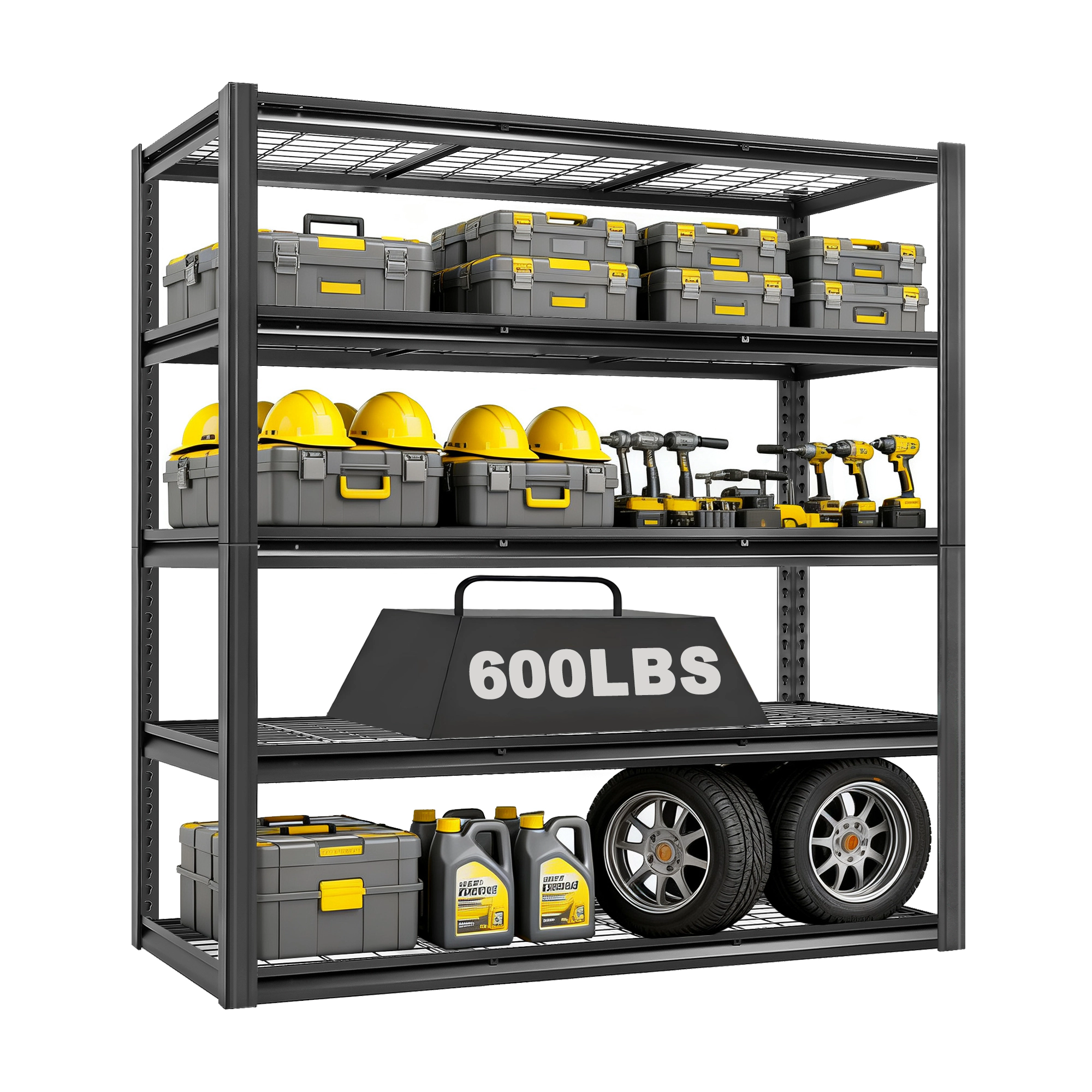 Flynama 5-Tier Heavy Duty Metal Adjustable Garage Storage Shelving Unit in Black (60 in. W x 72 in. H x 24 in. D)