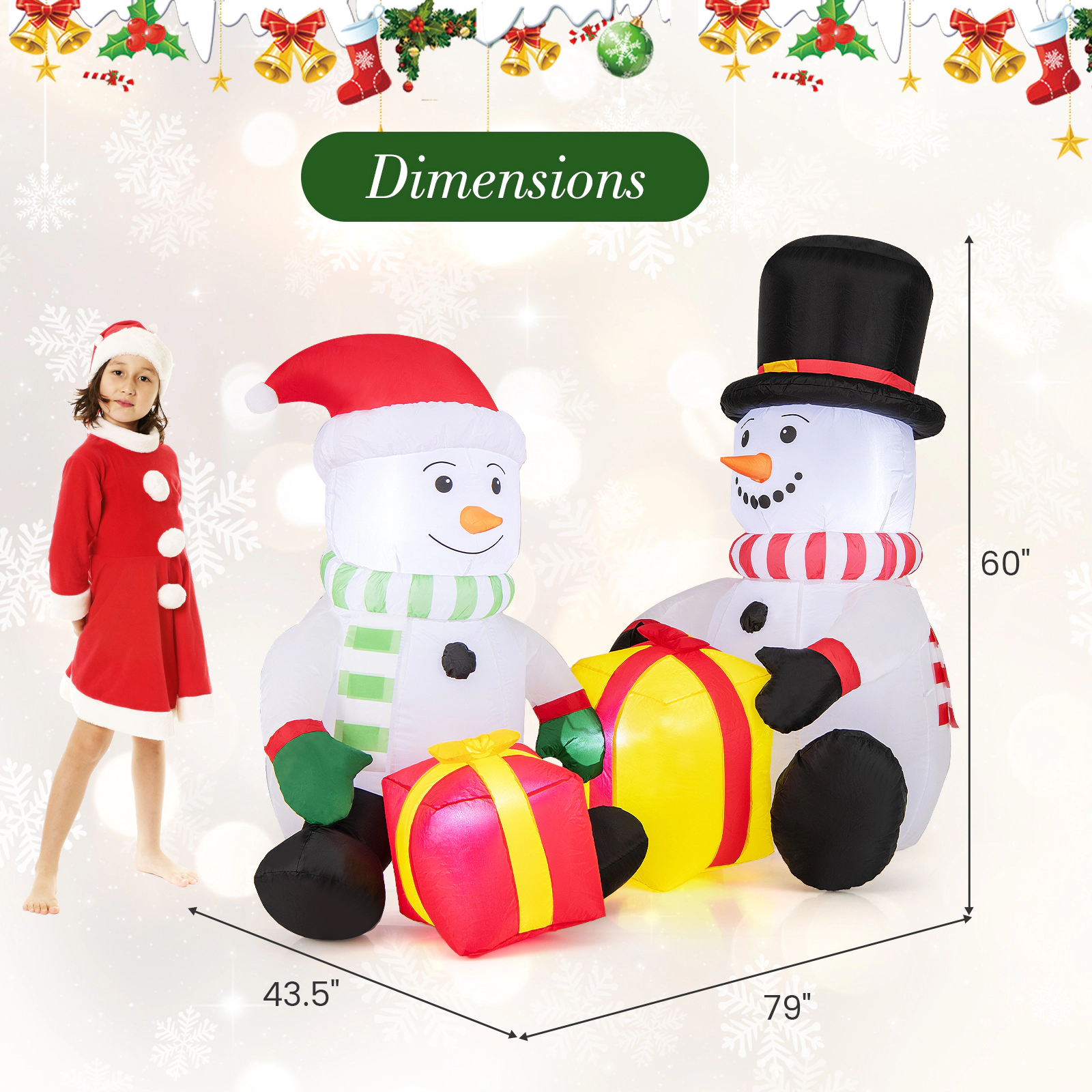 SUGIFT Multicolor 5 Feet Christmas Inflatable with 2 Snowmen Gift Boxes and LED Lights 79-in W 43.5-in D