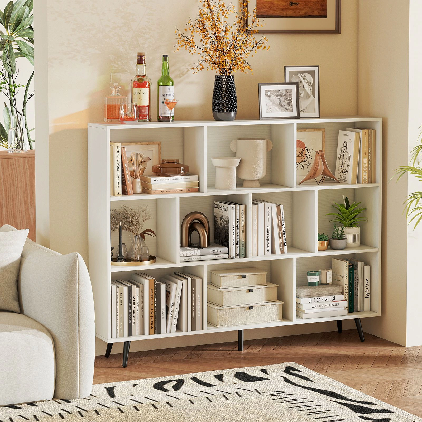 SlickBlue Modern 10-Cube Storage Bookcase with Metal Legs