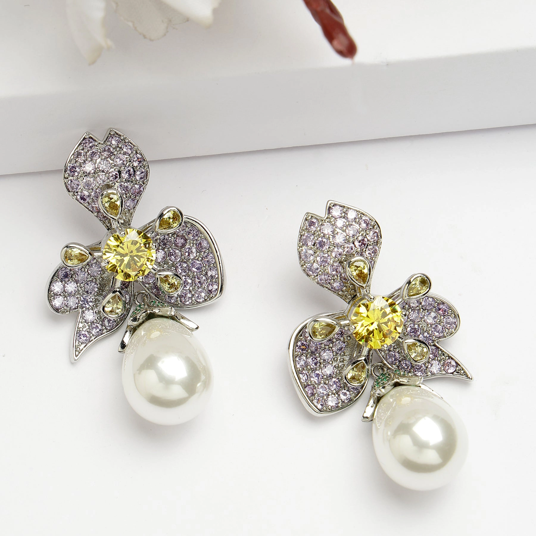 AGP PARIS Womens Diva Collection Floral Drop Earrings In Zirconia