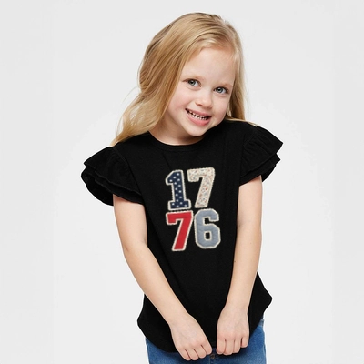 The Juniper Shop - 1776 Stacked Faux Patchwork Flutter Sleeve Graphic T-Shirt