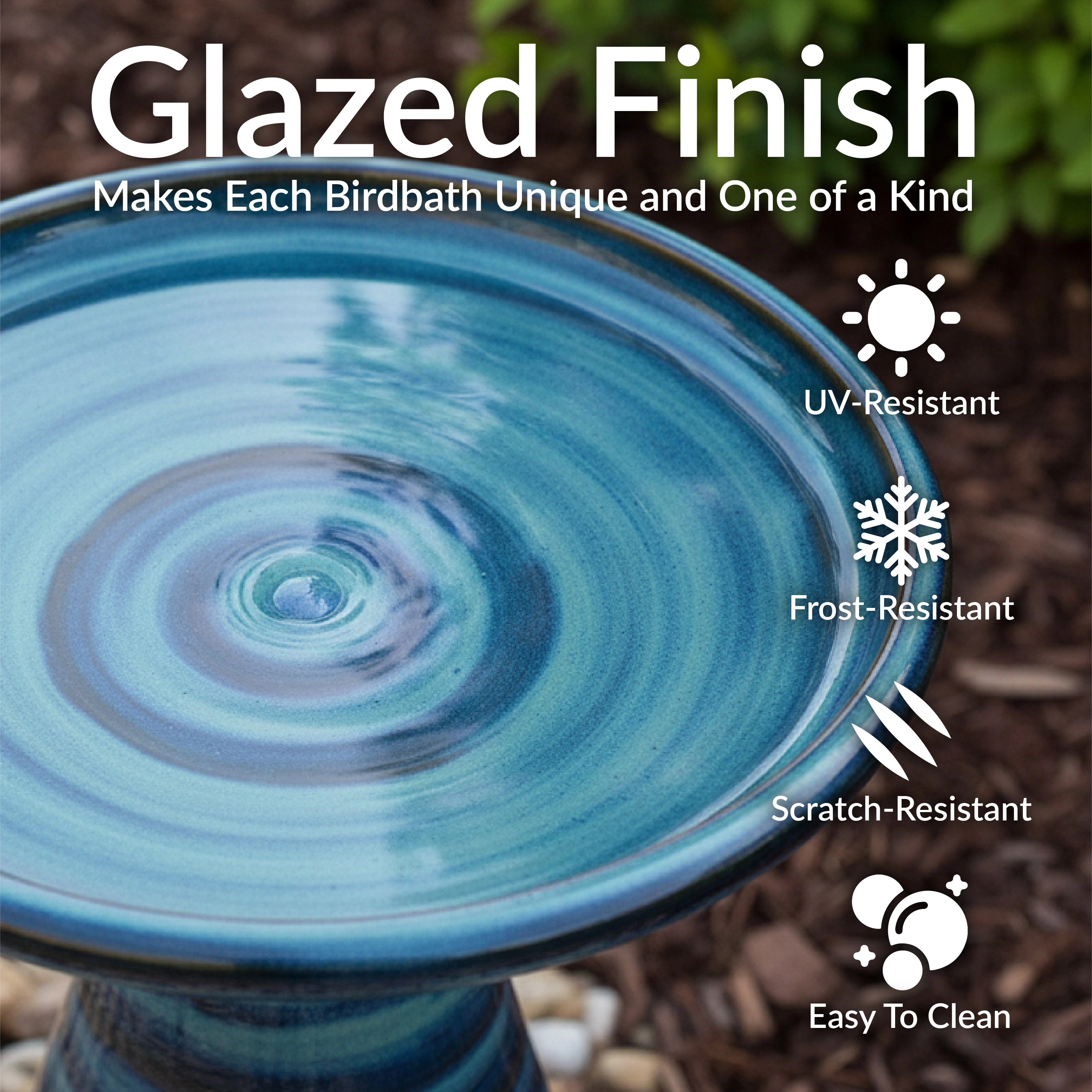Sunnydaze Ceramic Bird Bath for Outside, Hand-Painted, 21” H, Galaxy Blue