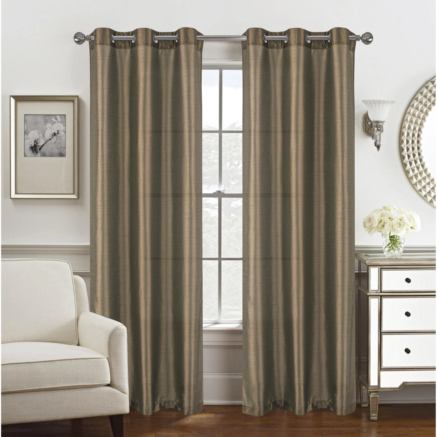 RT Designer Collection Nancy Grommet Luxurious Modern Design Curtain Panel 54" x 95" Taupe