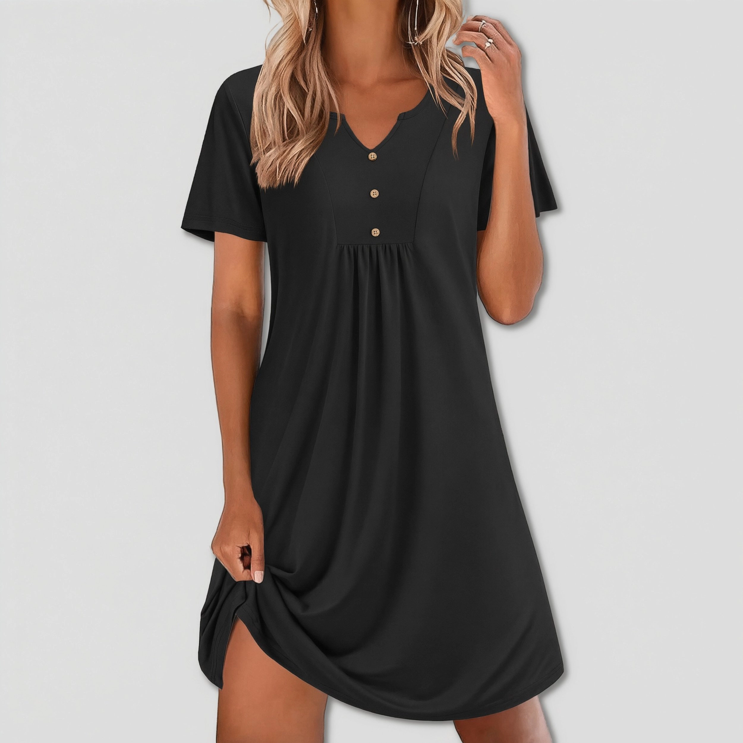 Ekouaer Nightgowns for Women Cotton Night Gowns Pleated Nightshirts Henley V Neck Sleepshirts Short
