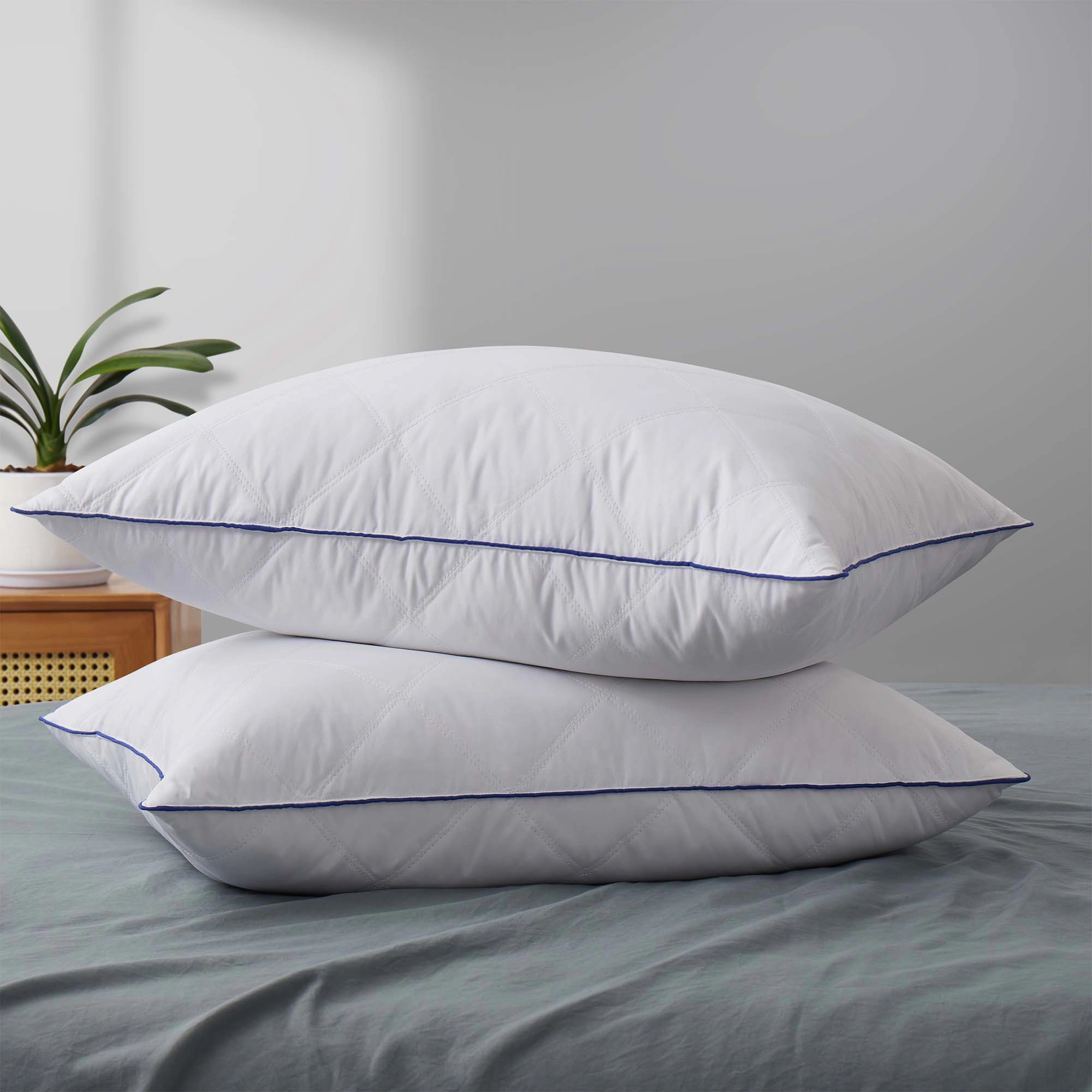 PeaceNest Natural Goose Feather Sleeping Pillows, Diamond-Quilted Soft Support, 2-Pack