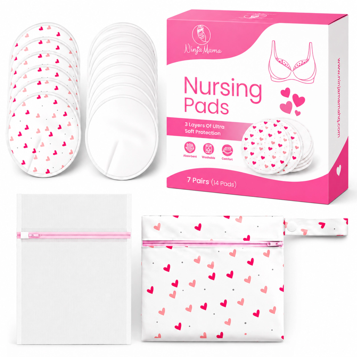 Ninja Mama Women's Super Soft Bamboo Washable Breast Pads - Pack of 14 - (7 Pairs)