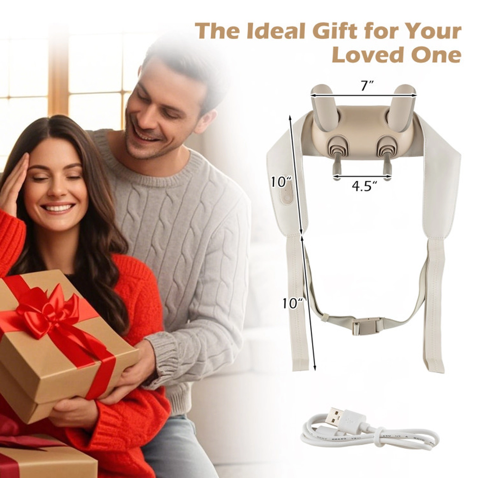 SUGIFT Cordless Shiatsu Neck and Shoulder Massager with Heat 4 Kneading Heads and Adjustable Straps